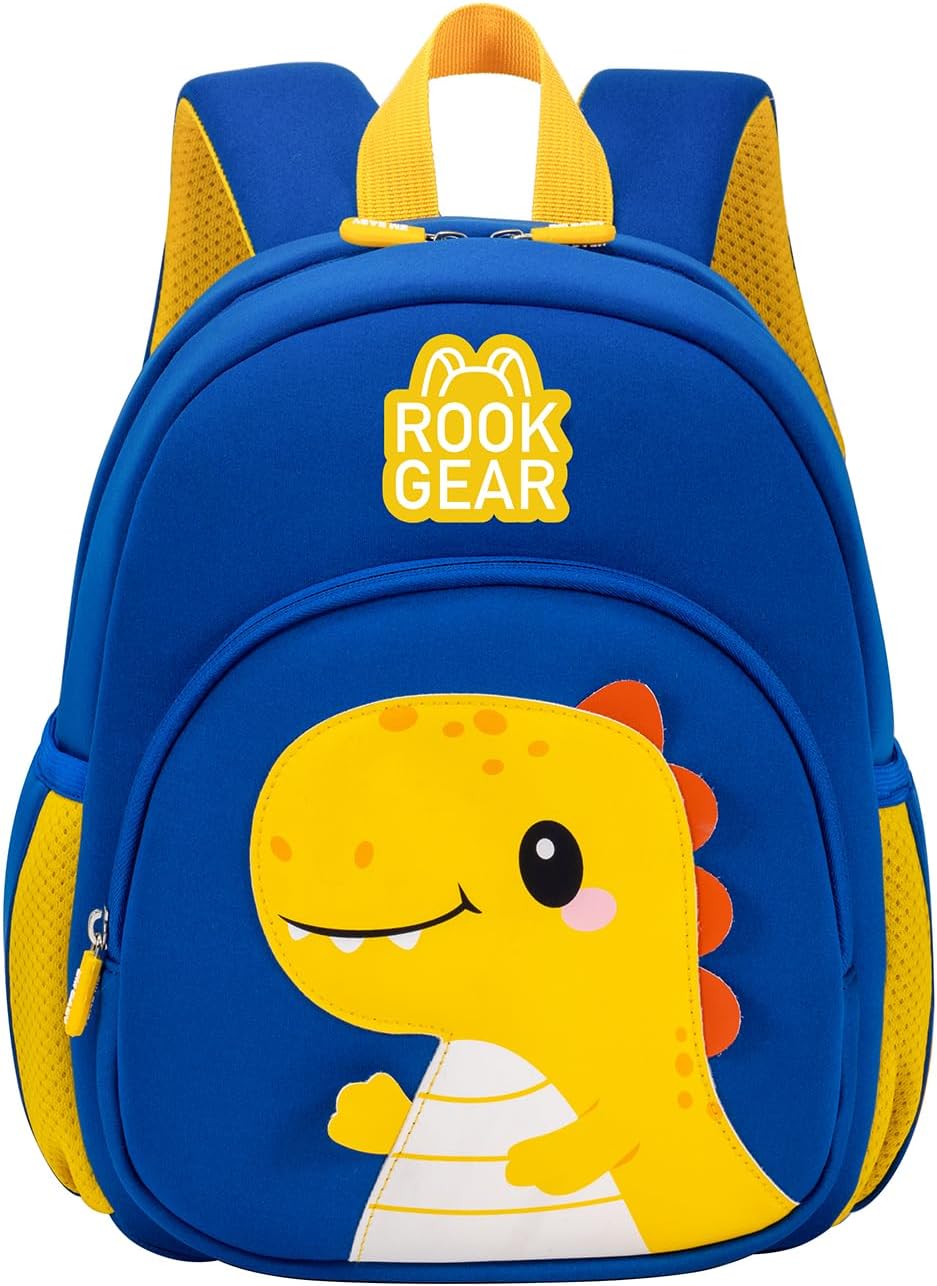 Lightweight and breathable children's dinosaur schoolbag, made of SBR diving fabric, suitable for kindergarten backpacks (blue, Large)