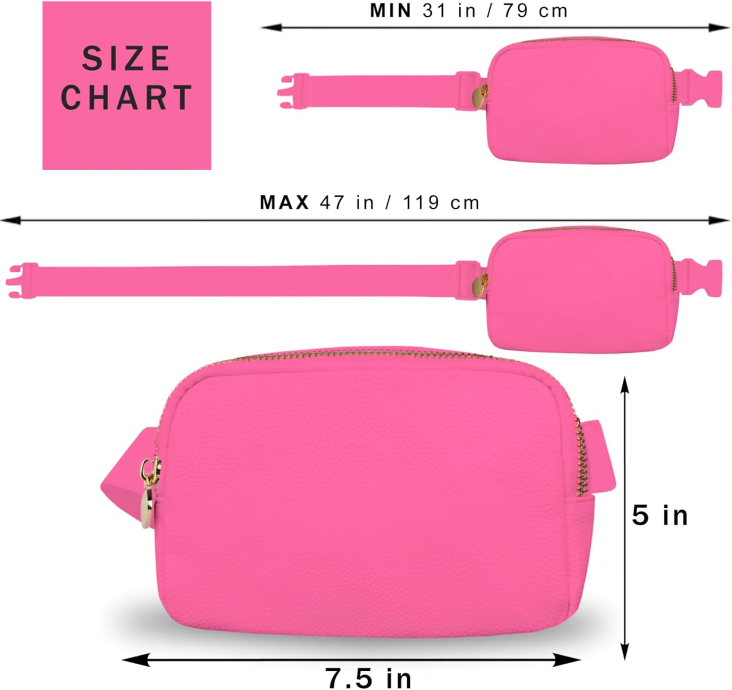 DANCOUR Leather Belt Bag for Women, Hot Pink Fanny Pack Crossbody, Stylish Waist Bag, Large Crossbody Belt Bag, Everywhere Bag for Travel & Daily Use, Trendy Leather Fanny Pack