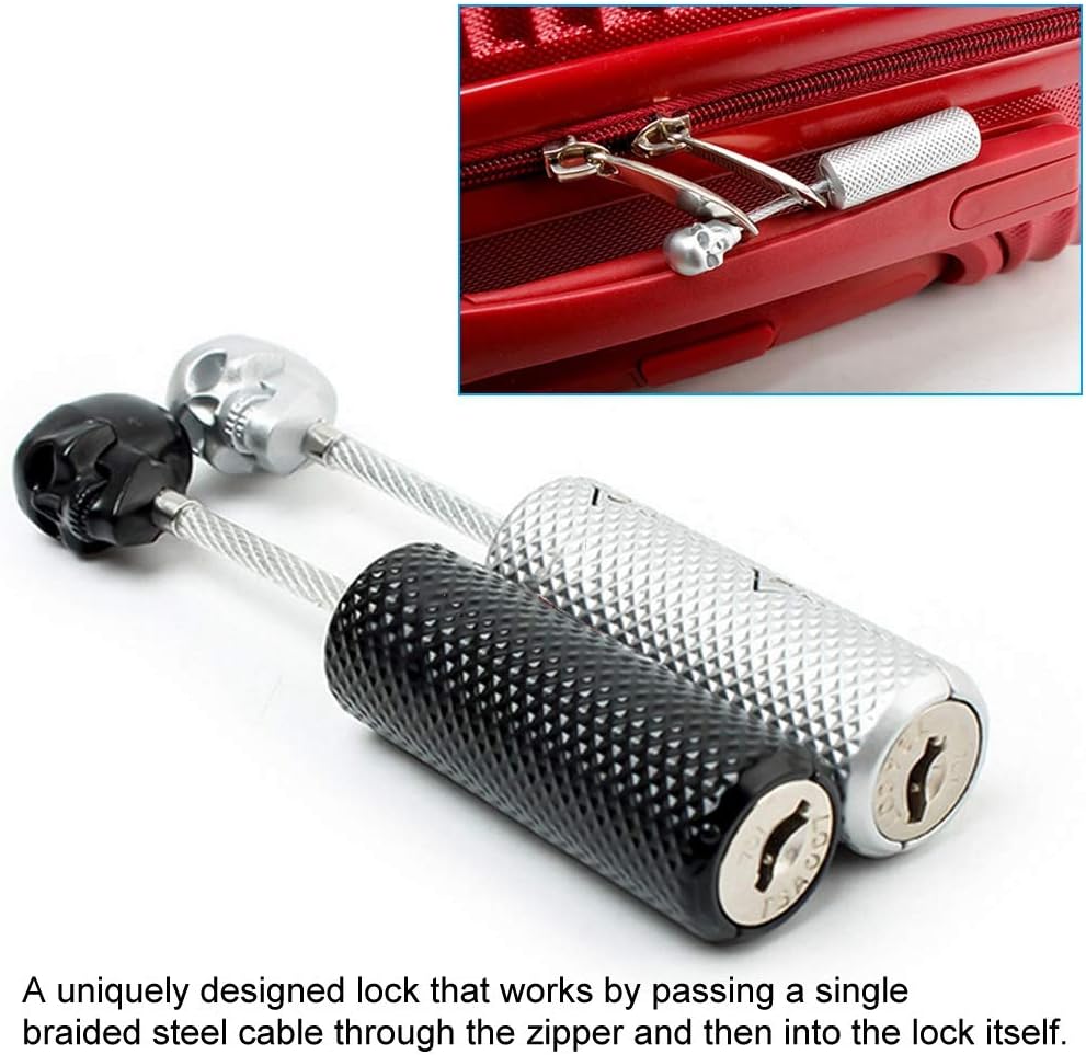 Safe Suitcase Lock, Skull Lock Wire Rope Customs Lock Zinc Alloy Locks with Keys for Suitcases,trolley Case, Trunk, Backpack (Black)