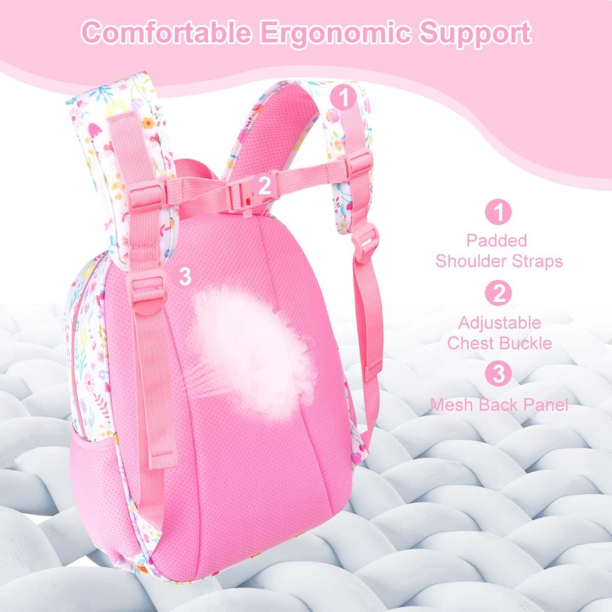 RHCPFOVR Kids Backpack for Girls - Girls Backpack 3-8 Ages Flower for Kids 15 Inch School Bookbag for Kindergarten Elementary School Bookbag for Girl 1st 2nd Grade