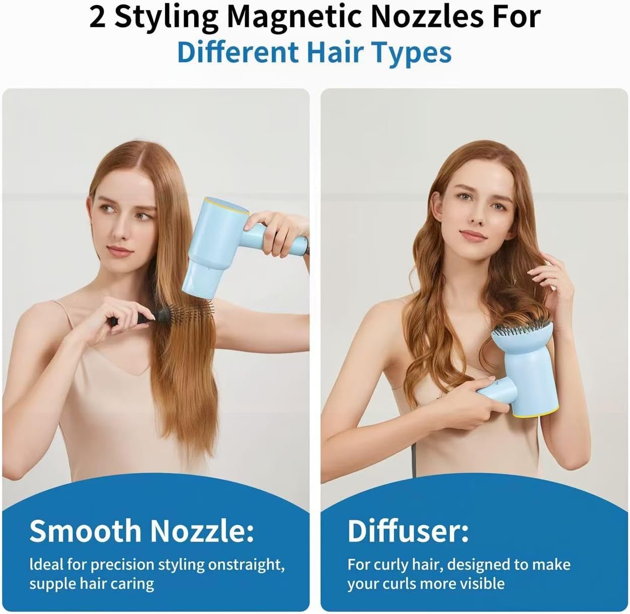 High Speed Hair Dryer,200 Millions Negative Ionic Blow Dryer,Powerful 1500W Fast Drying Low Noise Blow Dryer,Temperature-Control Hairdryer with Diffuser & Nozzle (Blue)
