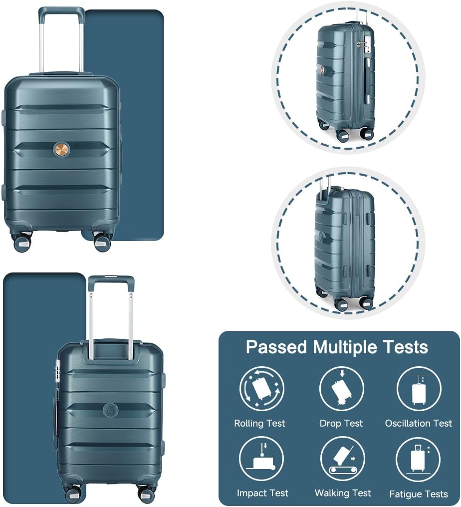 Somago Luggage Sets and Packing Cube Travel Set Lightweight Hardside Polypropylene Suitcases with Double Spinner Wheels and TSA Lock,Ice Blue