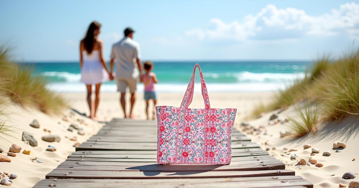 Floral Cotton Tote Bag for Women – Large Reusable Shoulder Bag for Shopping, Grocery, Beach, Travel & Everyday Use