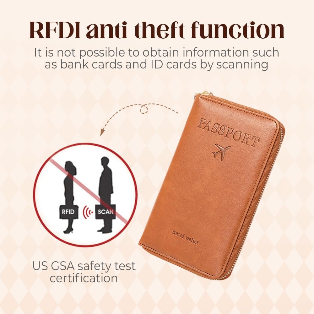 RFID Passport Holder for Wallet,RFID Blocking Document Organizer Clutch Bag, Credit Cards Case Cover Travel Wallet (Green)