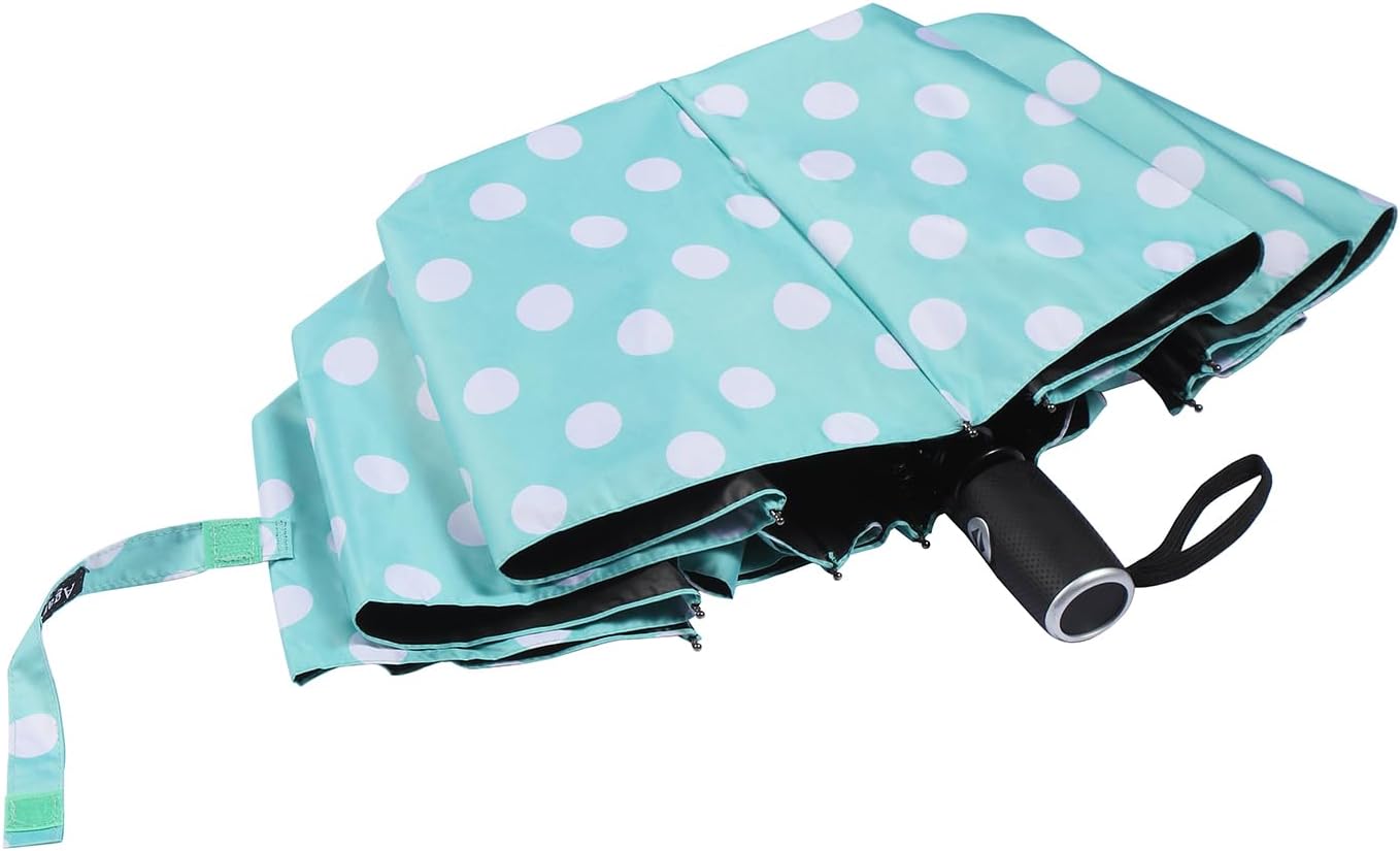 Agaric Cute Polka Dots Large Travel Umbrella for Rain & Sun, 46” UV Protection Auto Open Close Waterproof Folding Umbrella Windproof Compact Umbrella