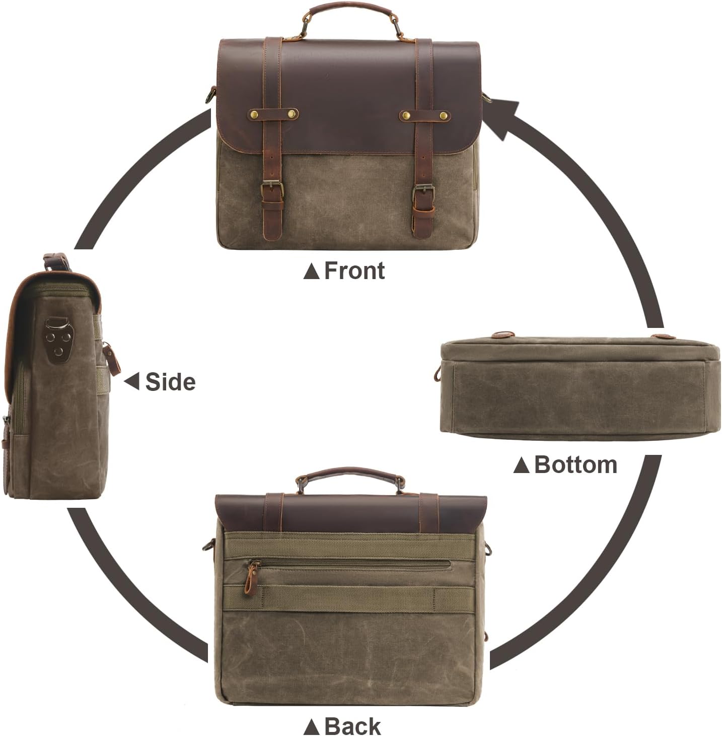 Mens Messenger Bag Waxed Canvas Laptop Briefcase 16“ Vintage Genuine Leather Crossbody Bags Waterproof Satchel Shoulder Bag