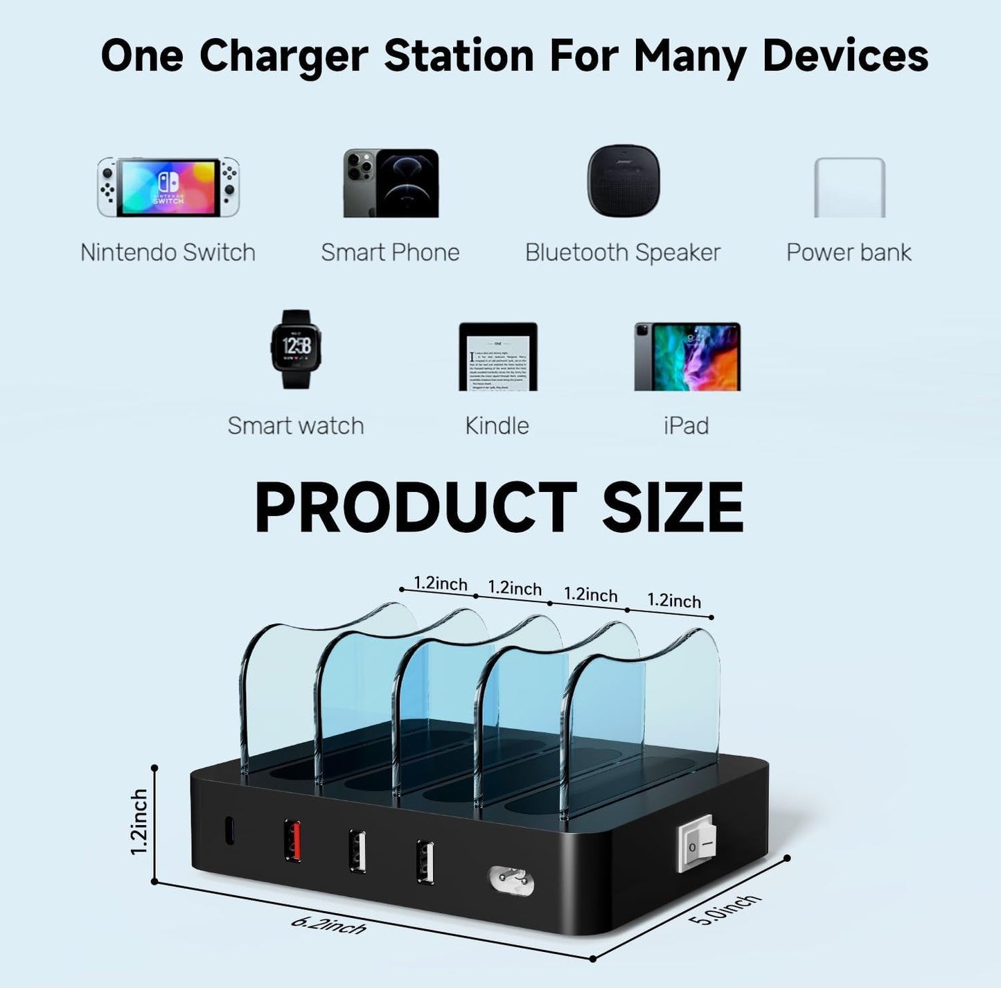 USB Charging Station - Charging Dock - 4-Port - Fast Charging Station for Multiple Devices - Docking Station - Smart Charging Station Dock - Multi Charging Station for Cell Phones Tablets