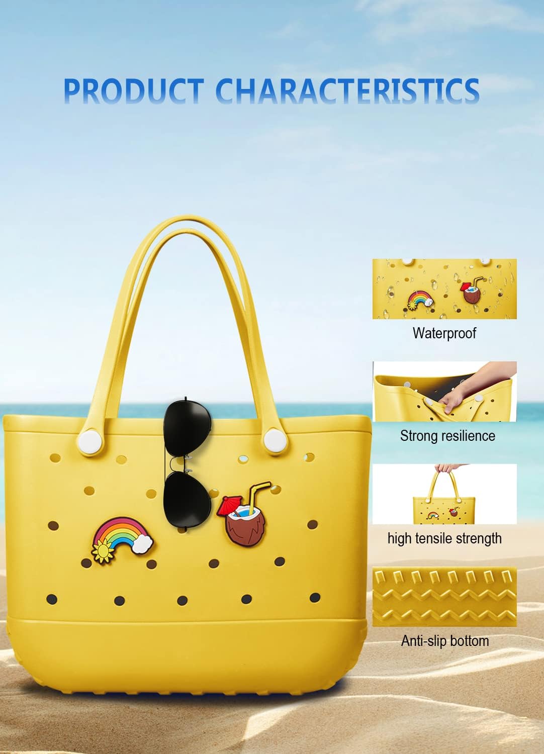 Beach Bag Rubber Tote Bag - Waterproof Travel Bag for Women Washable Tote Bag Handbag for Sports Beach Market Pool