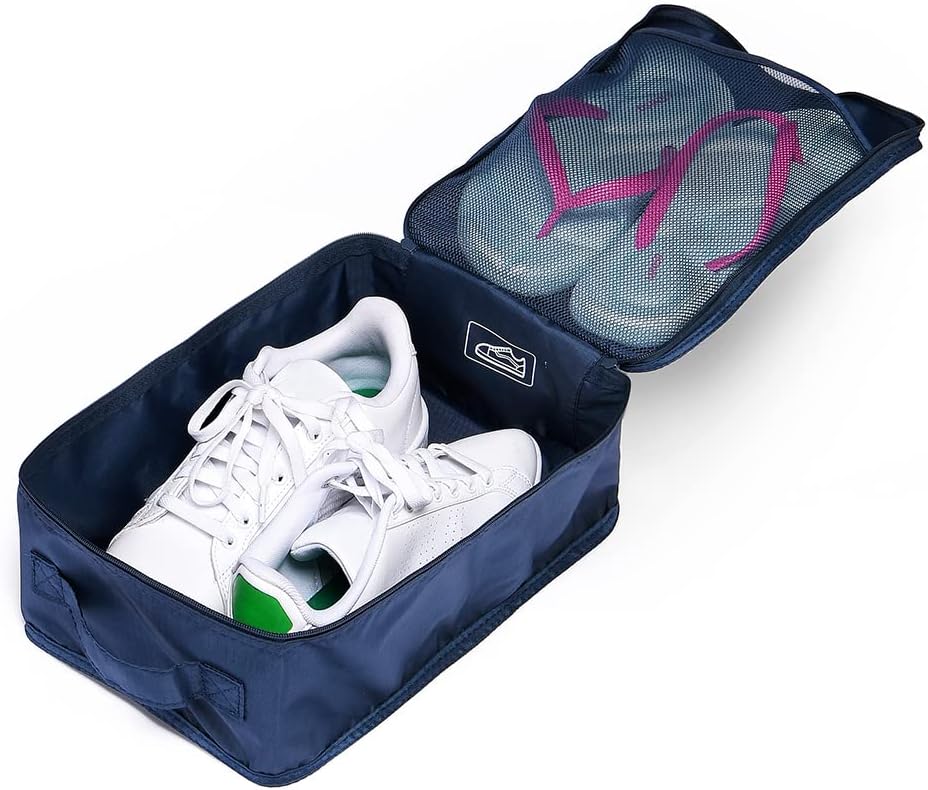 Travel Shoe Bags, Foldable Waterproof Shoe Pouches Organizer-Double Layer (6 Navy Shoe Bags)