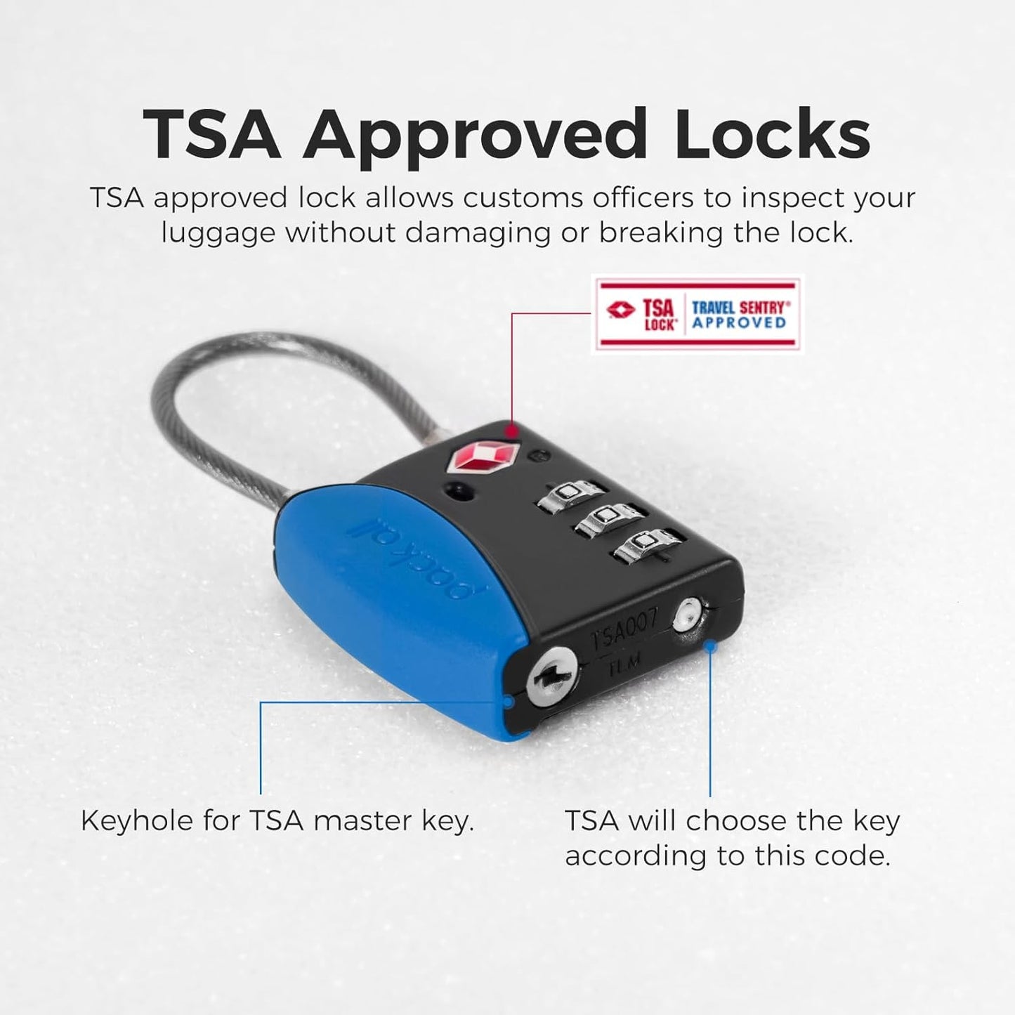 pack all TSA Approved Cable Luggage Locks, 3 Digit Combination Padlocks, Travel Lock for Suitcases & Bag, Alloy Body, Travel Accessories (4 Pack)(Navy)