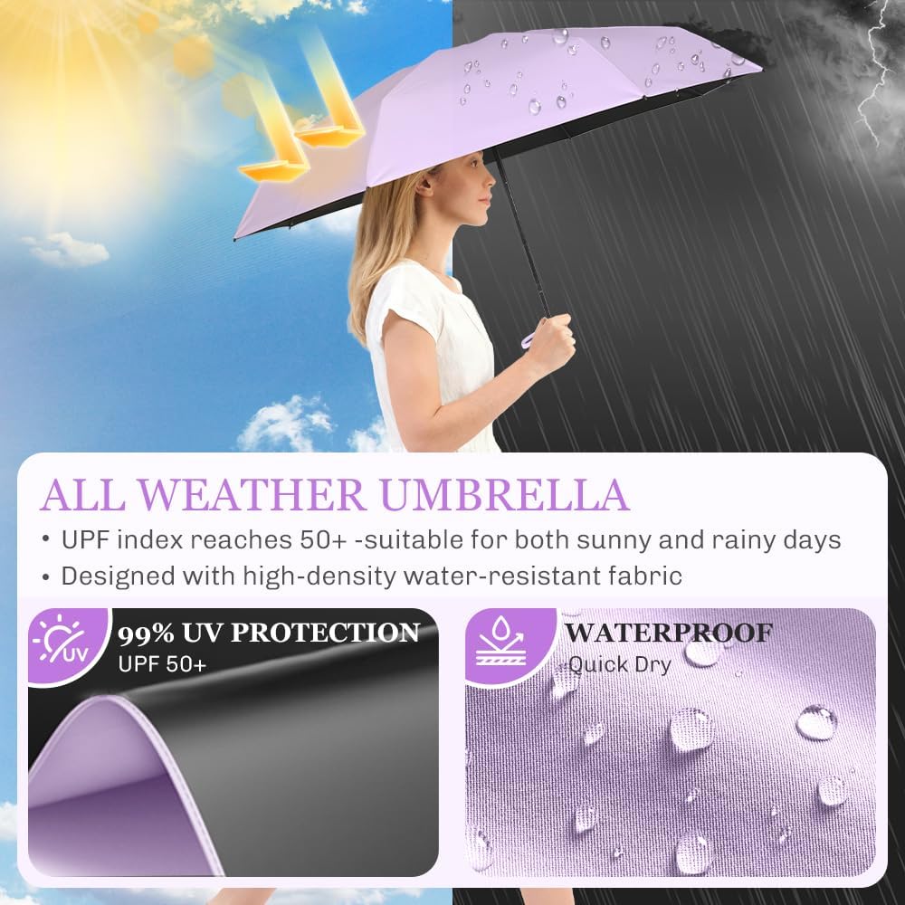 TOPSAIL Mini Umbrella Compact for Travel, UV Sun Protection(UPF50+), Waterproof for Light Rain, Suitable for Women & Kids With a Case, Manual Folding Small Pocket Size Ufor Backpack/Purse