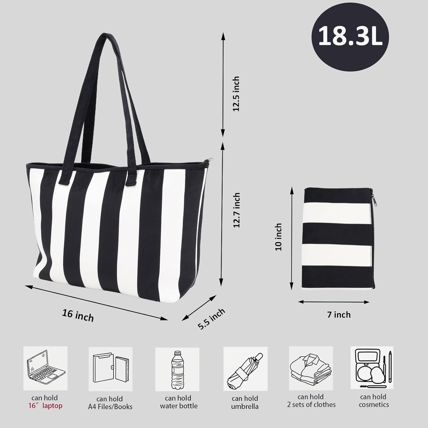 UERRUAM Corduroy Tote Bag for Women with Laptop Compartment,Cup Holder Inside,Makeup Pouch-for Work,Travel,College,Gym,Nurse