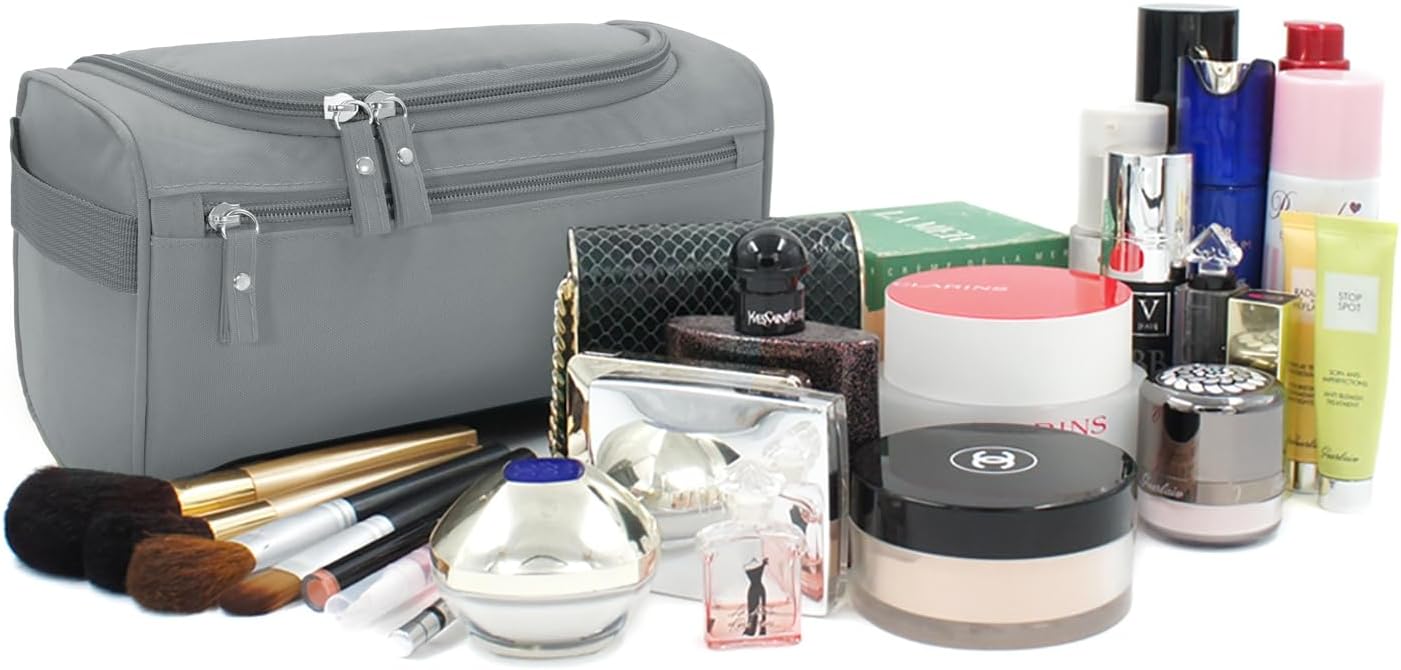 Buruis Travel Toiletry Bag for Men and Women, Hanging Toiletry Organizer Cosmetics Makeup Bag, Water-resistant Dopp Kit Shaving Bag, Small Toiletry Bag for Travel Essentials, Accessories (Gray)
