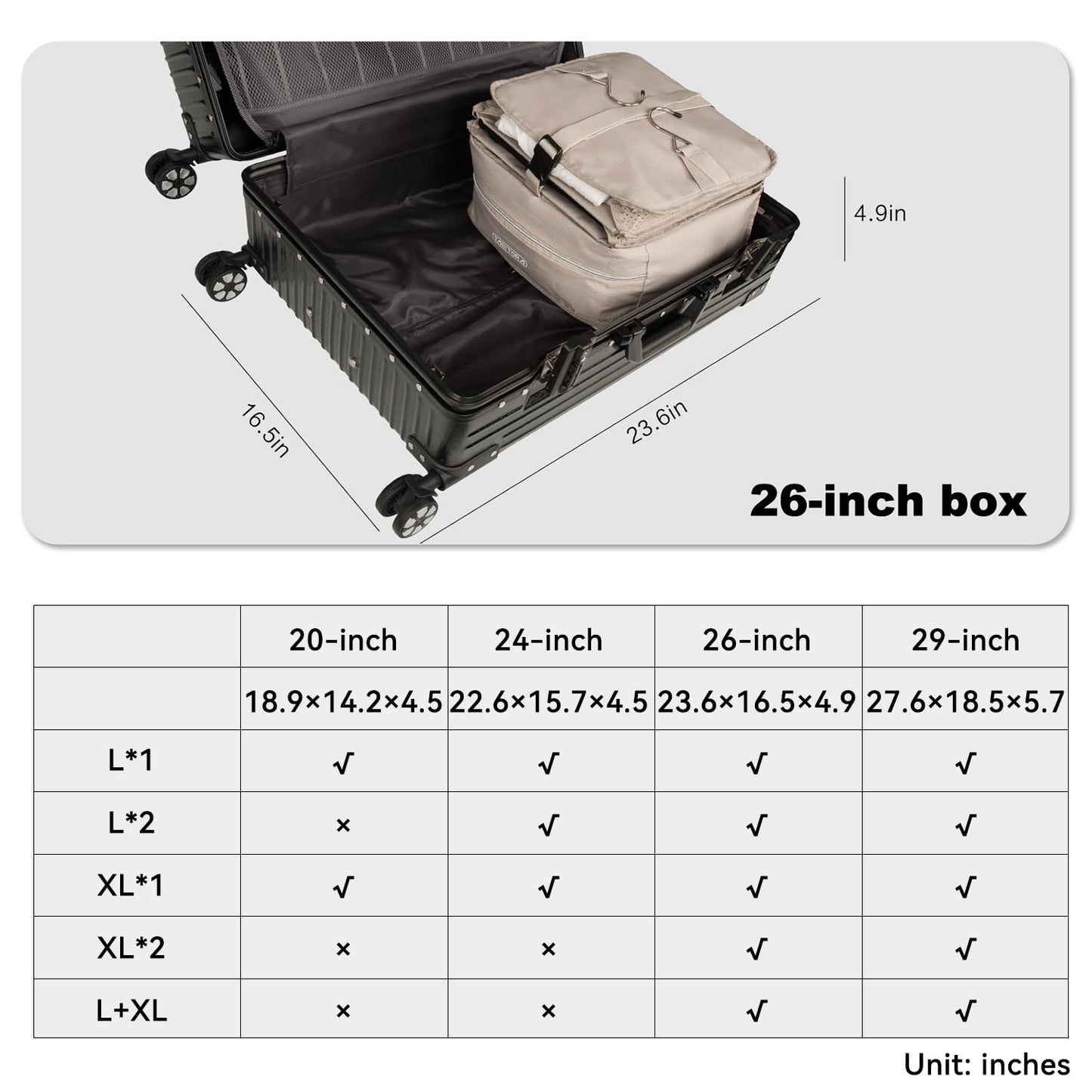TABITORA Hanging Travel Shelves Bag Luggage Packing Cube Organizer Suitcase Storage Foldable with 2