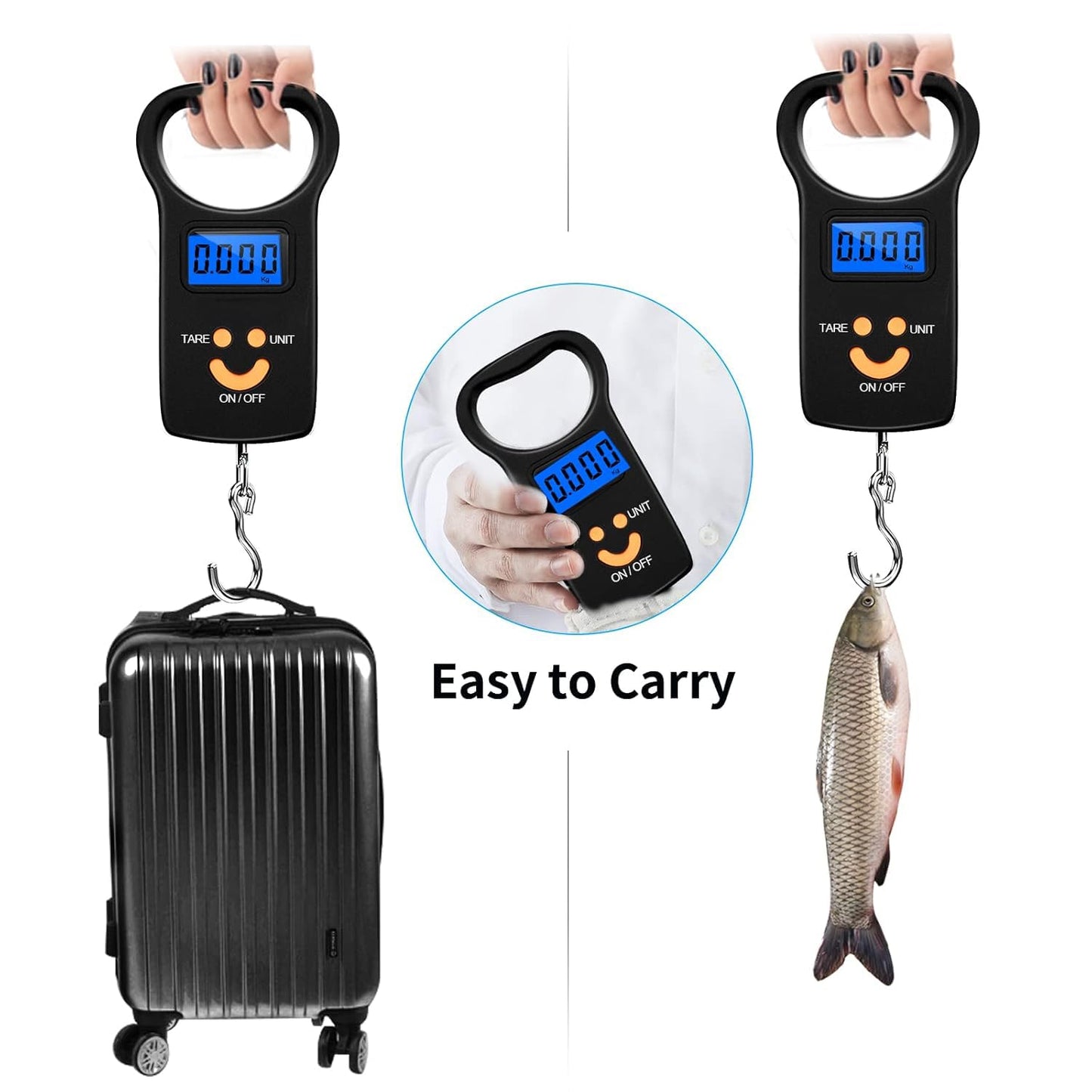 SKEAP Digital Fish Scale Luggage Scale, 110lb/50kg - Backlit LCD Display, Fishing Scale with 2 AAA Batteries Included, Fishing Gifts for Men