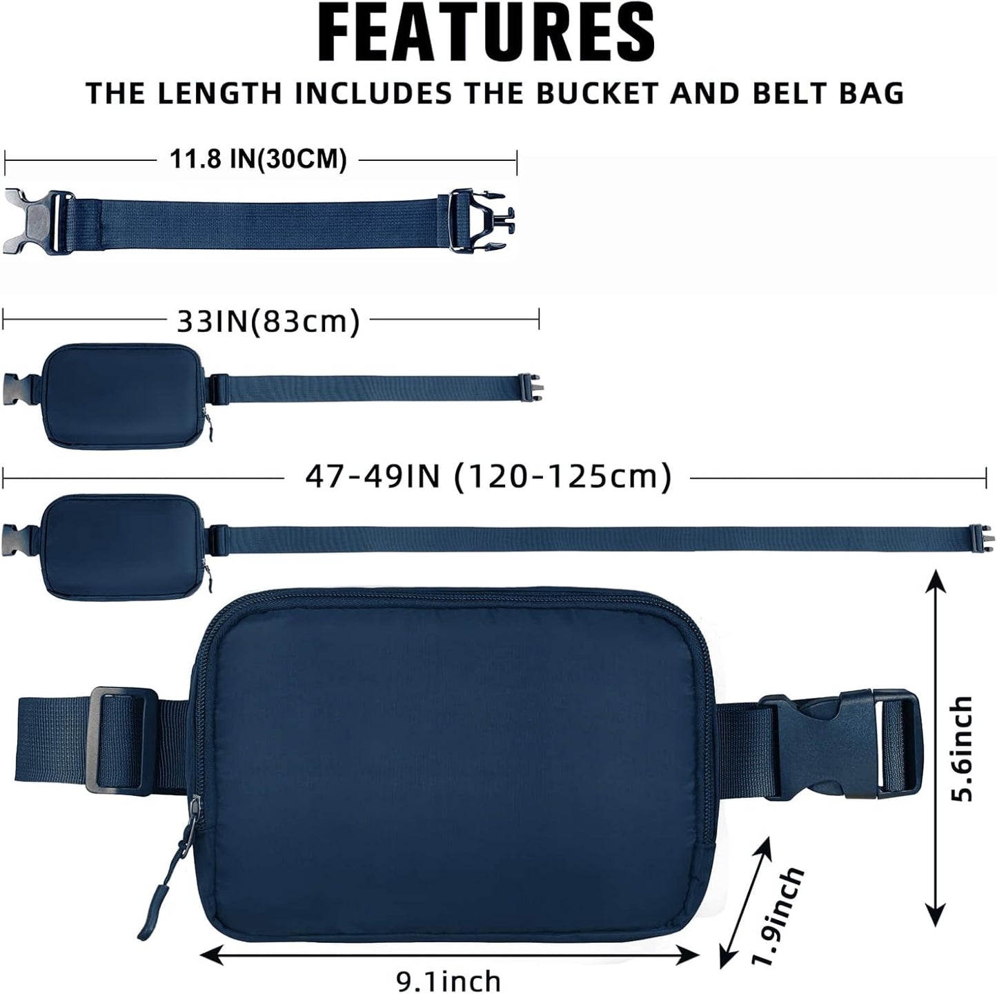 Fanny Pack for Women Men,Fashion Crossbody Bag Mini Belt Bag with Adjustable Strap and 11.8in Extension Belt, Waterproof Waist Bag for Outdoor Running Hiking Walking Travel (Navy Blue)