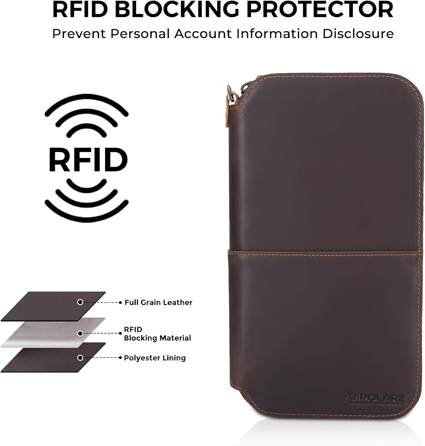Polare Full Grain Leather Family Passport Holder Travel Wallet and Documents Organizer RFID Blocking Case Fits 6 Passports (Dark Brown with AirTag Slot)