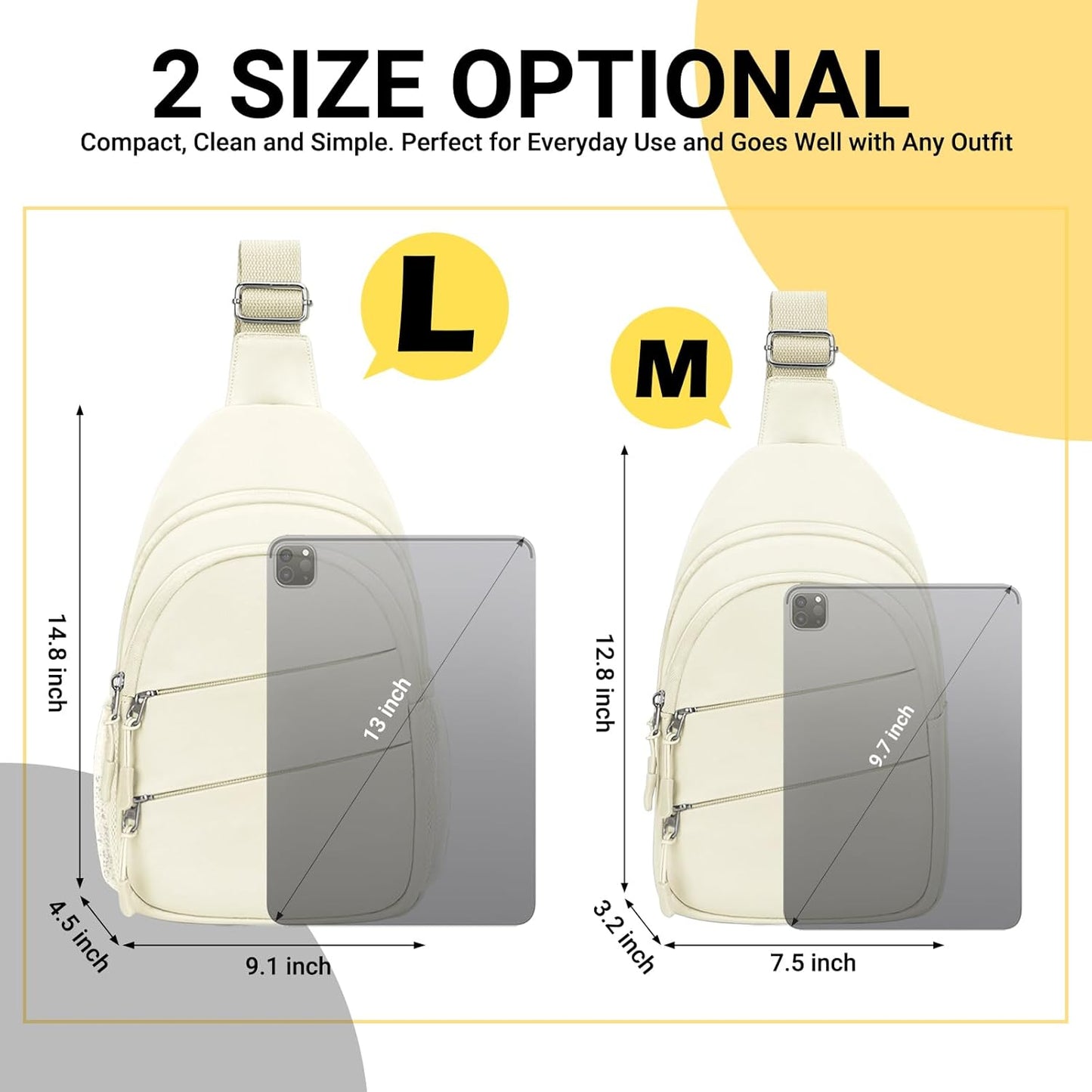Crossbody Bags for Women, Sling Bag for Men, Small Hiking Backpack Anti Theft Lightweight for Outdoors Travel (L, Beige)