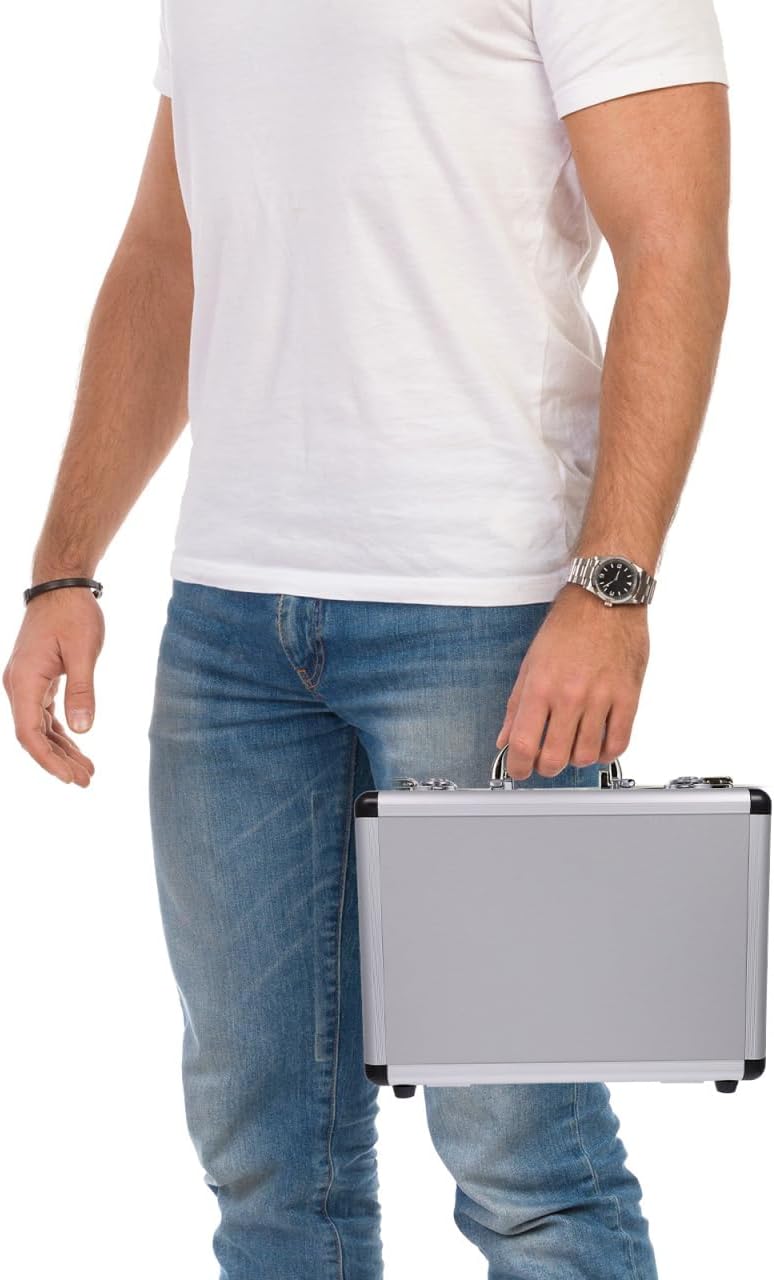 VICASKY Metal Briefcase Aluminum with Lock Locking Case Leather For Men Money The Bank Hard Kids Silver for Women Foam Travelers Luggage Travel Cash (320 * 230 * 110mm)