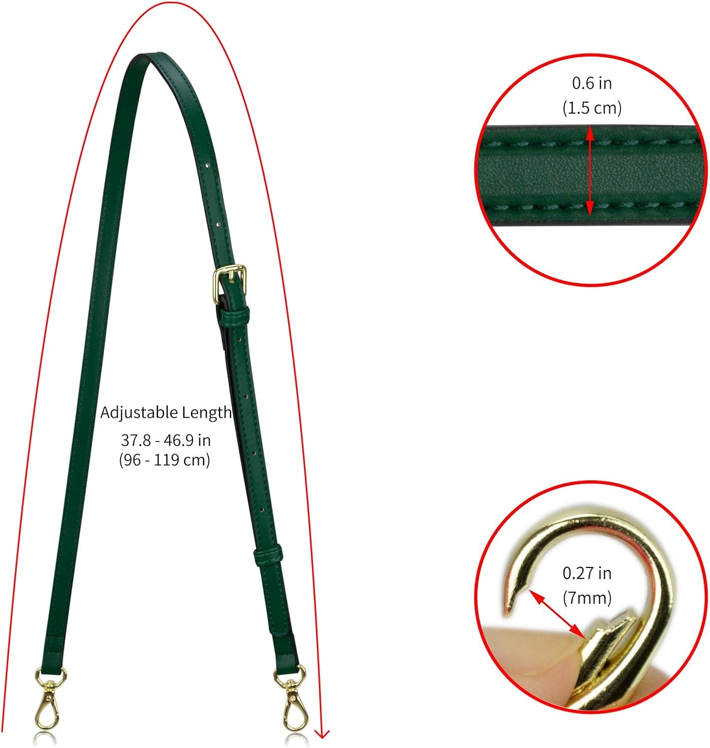 Allzedream Leather Purse Strap Replacement Crossbody Handbag Long Adjustable (Green)