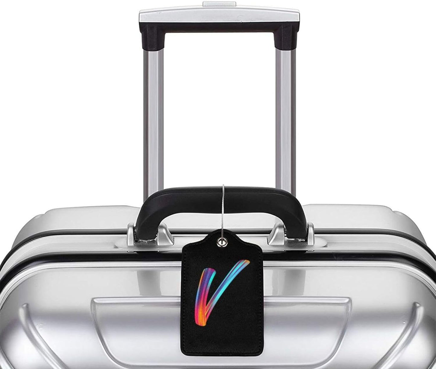 2 Pack Initial Luggage Tags for Suitcase, Colorful Letter Design Cruise Name Bag Tags, Novelty Baggage Identifiers with Full Privacy Cover, Leather ID Label for Women Men Kids Travel, Rainbow Letter V