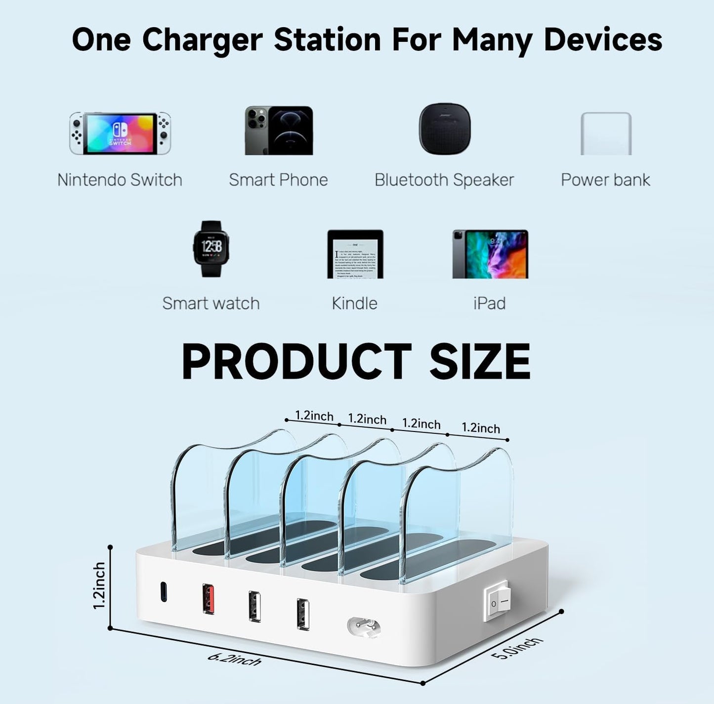 USB Charging Station - Charging Dock - 4-Port - Fast Charging Station for Multiple Devices - Docking Station - Smart Charging Station Dock - Multi Charging Station for Cell Phones and Tablets