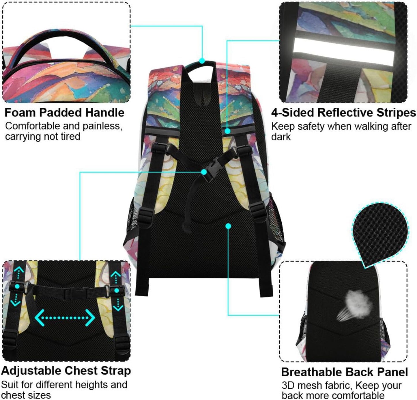 Watercolor Dragon Backpack for Boys Girls Elementary School Bag Kids Bookbag Travel Rucksack