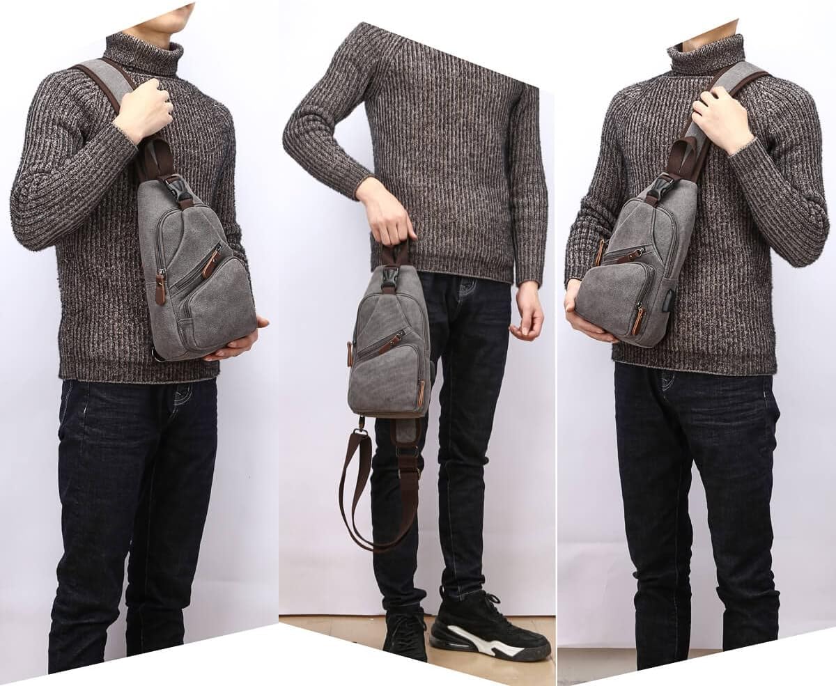 Canvas Sling Bag Crossbody Backpack Shoulder Casual Rucksack for Men Women Outdoor Cycling Hiking Travel Fishing Coffee