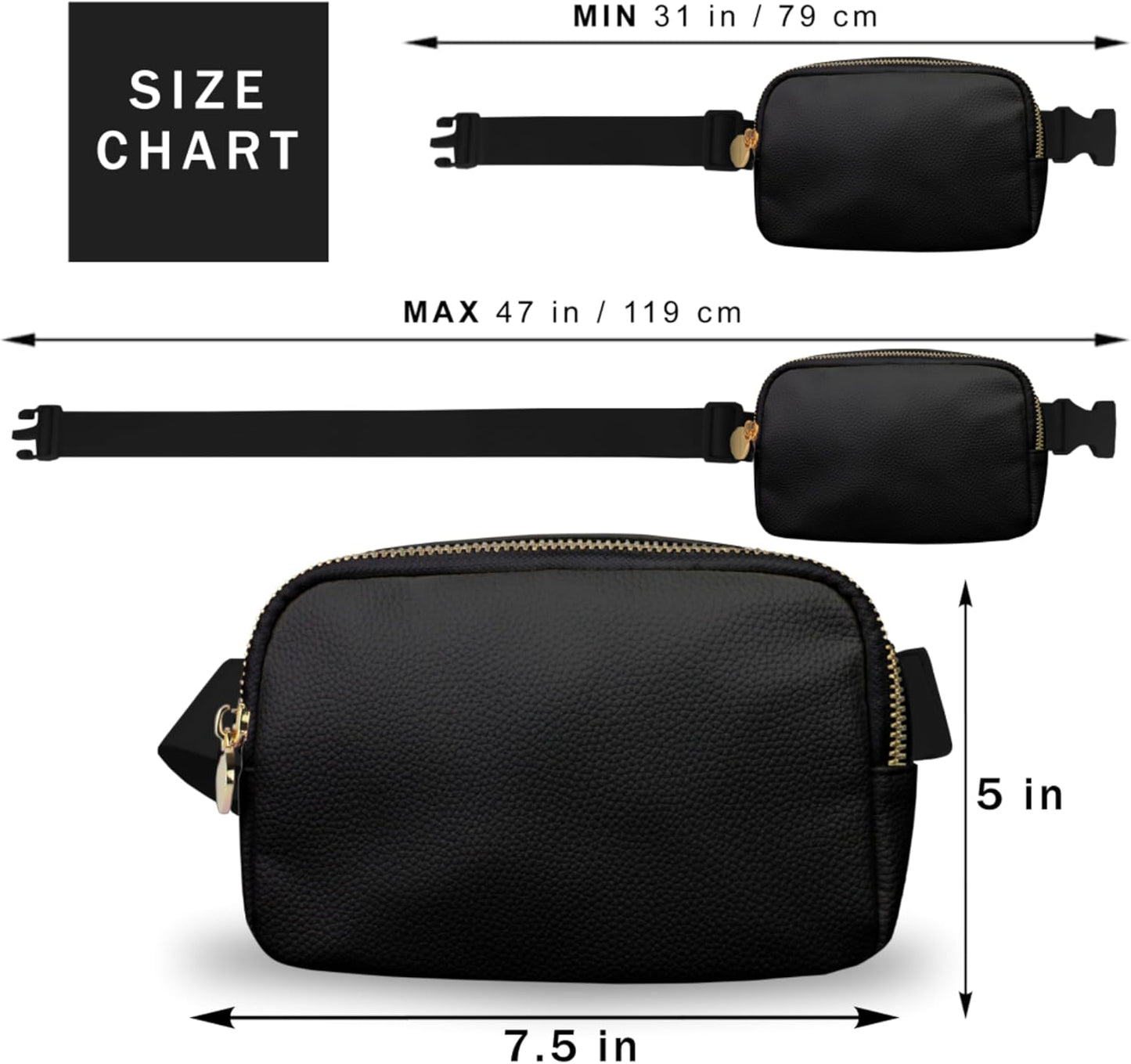 Leather Belt Bag for Women – Black Leather Fanny Pack Crossbody, Everyday Belt Bag, Waist Pack, Women’s Fanny Pack, Crossbody Fanny Packs for Women, Large Black Bag