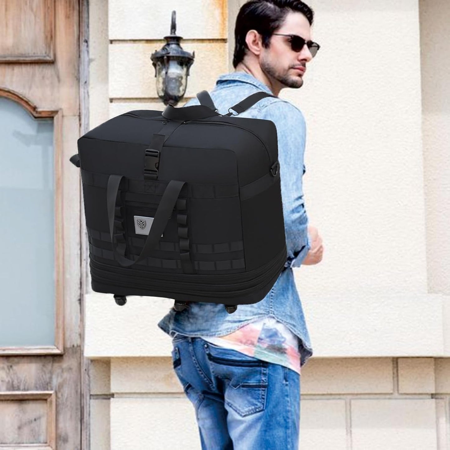 Men's and women's waterproof foldable luggage (black)