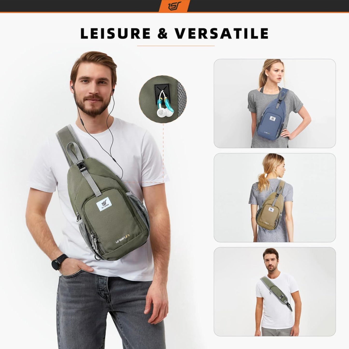 SKYSPER Sling Bag RFID Crossbody Sling Backpack Cross Body Shoulder Bag Travel Hiking Daypack for
