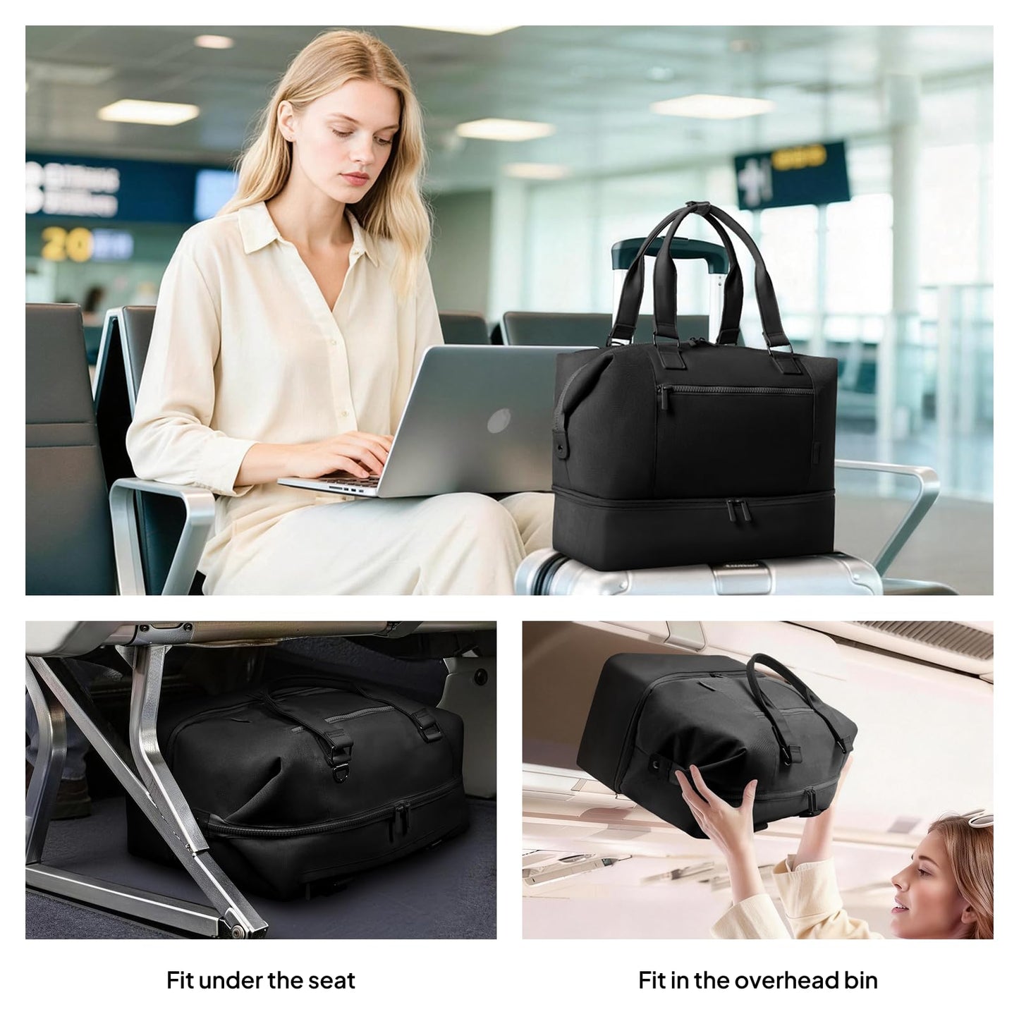 Travel Duffle Bag for Women,40L Weekender Bags Airline Approved Carry On with Shoe Compartment &