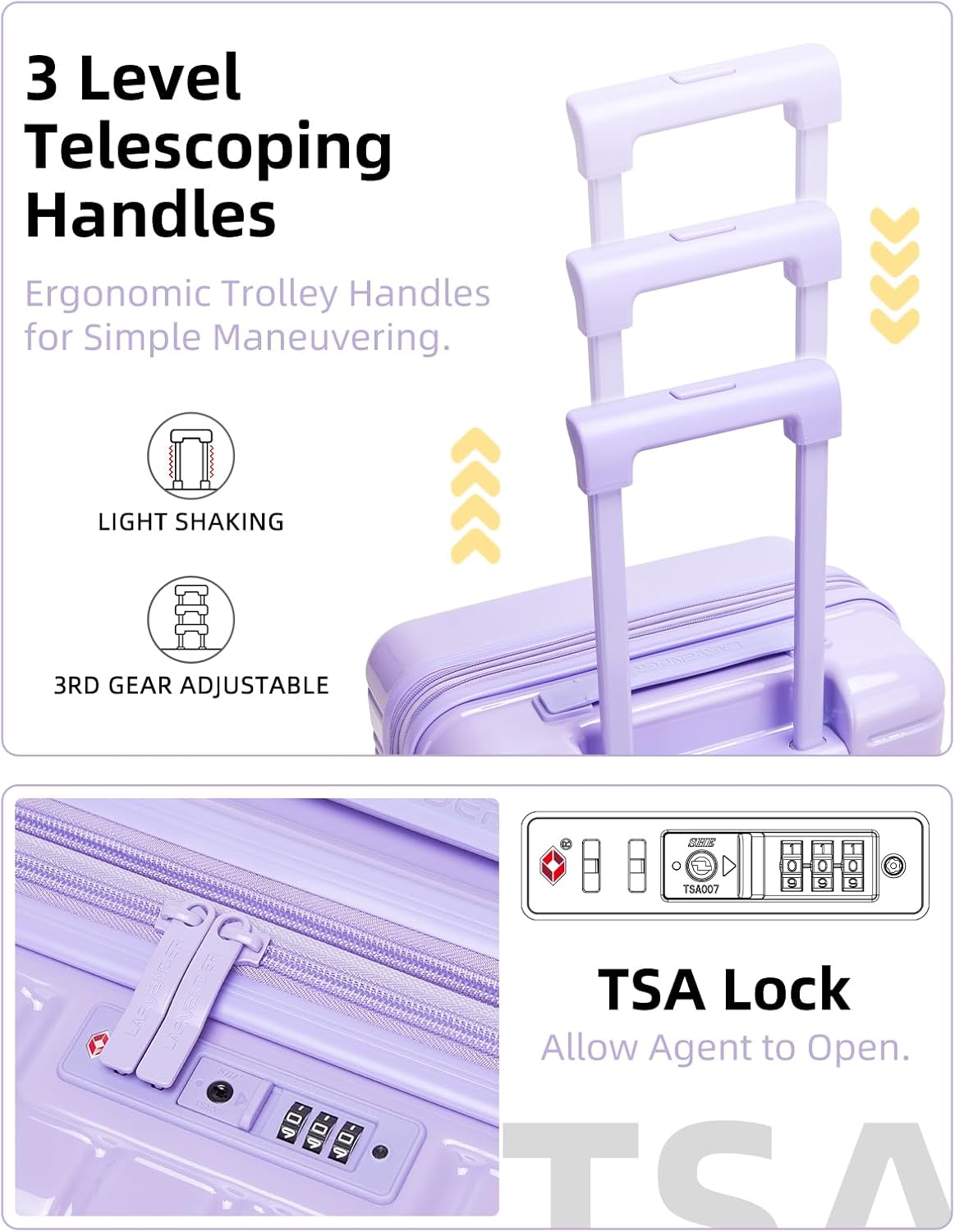 LARVENDER Carry On Luggage 22x14x9 Airline Approved, 20 Inch Expandable PC+ABS Hardside Suitcase Carry On Luggage with Spinner Wheels TSA Lock for Women Men (Lavender)