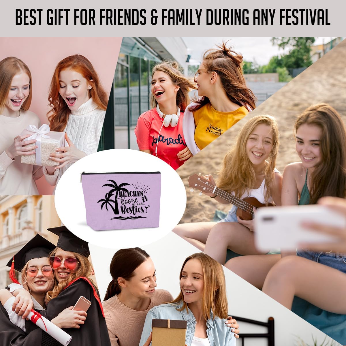 6 PCS Bestie Gifts Girls Weekend Gifts Girls Trip Gifts Favors Makeup Bag Girls Trip Bag for Women Girls Weekend Gifts Ideas for Sister Weekender Bag for Women Cosmetic Bag Vacation Christmas