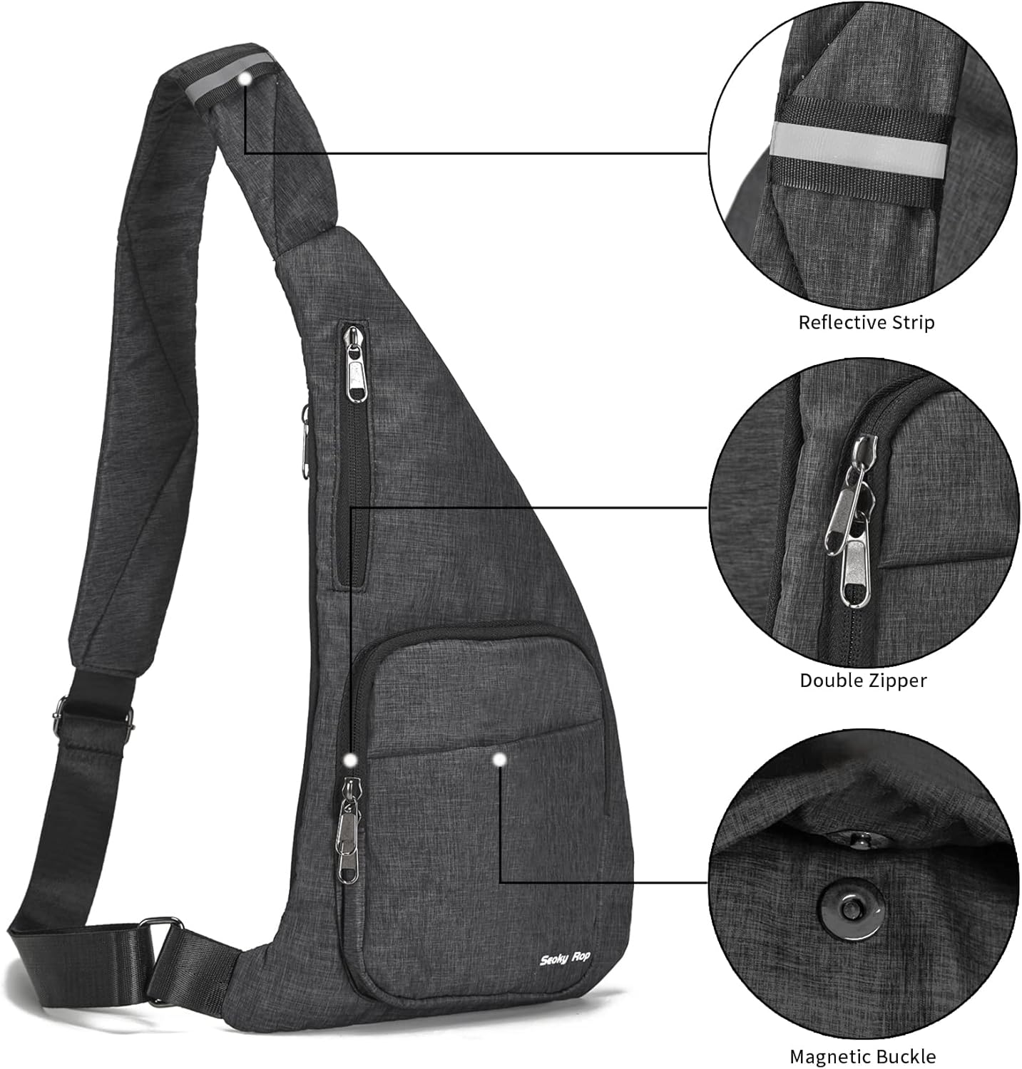 Seoky Rop Waterproof Sling Bag Crossbody Bag for Men Women Slim Hidden Anti-Thief Travel Personal Pocket Dark Grey