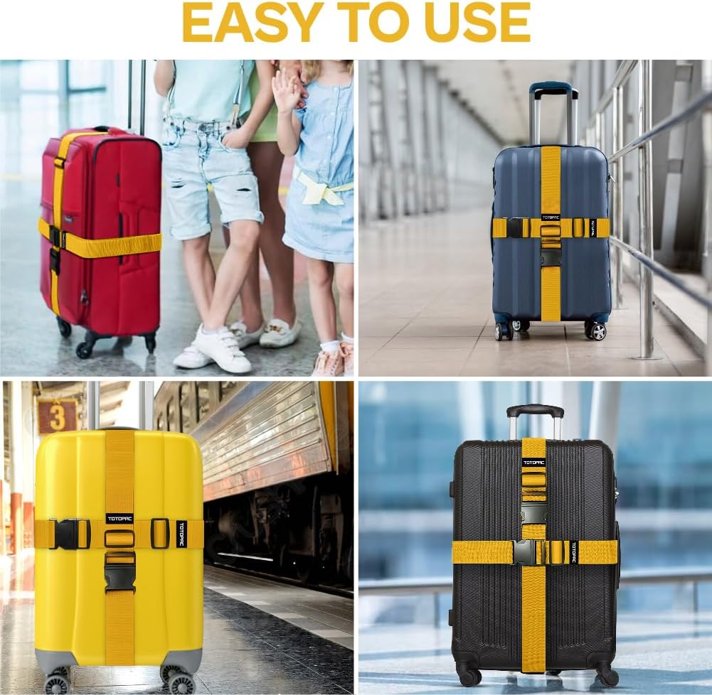 4 Pack Luggage Straps, Adjustable Suitcase Belts 72" x 2" with Quick Release Buckle, Durable Travel Accessories for Secure Luggage and Easy Identification (Yellow)