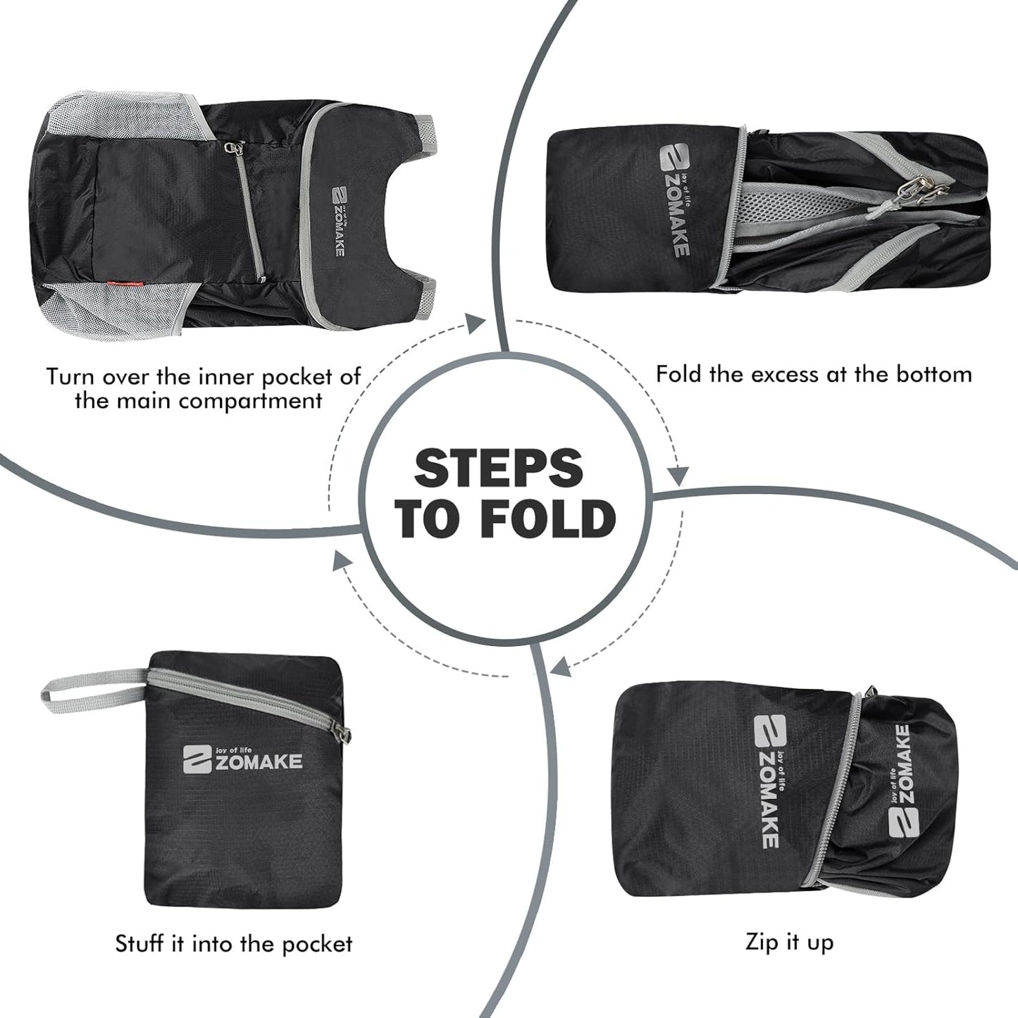ZOMAKE Lightweight Packable Backpack 14L, Foldable Backpacks Small Daypack Hiking Daypacks Water Resistant Day Bag for Travel(Black)