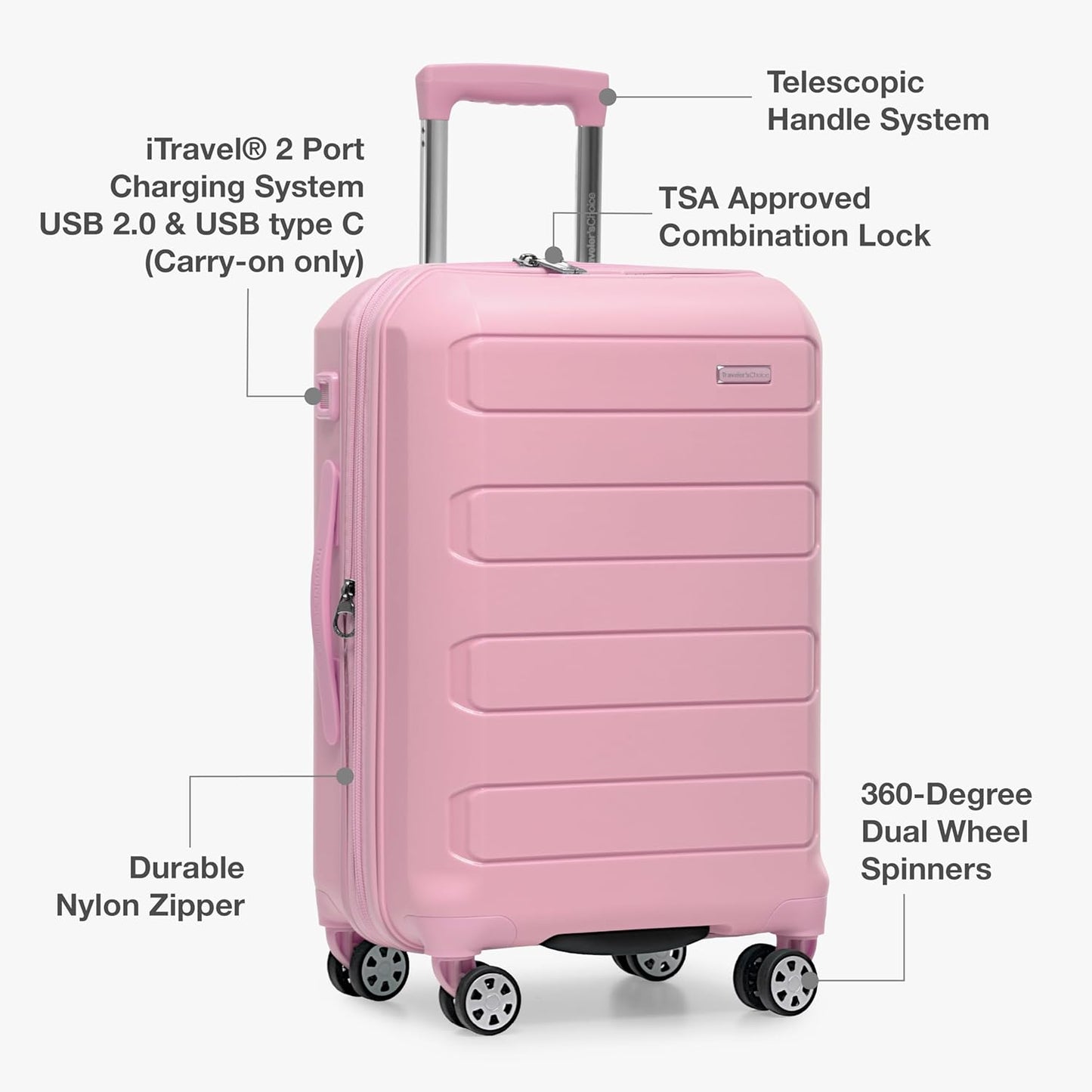 Traveler's Choice Pagosa Indestructible Hardshell Expandable Spinner Luggage, Pink, 3-Piece Set (22/26/30)