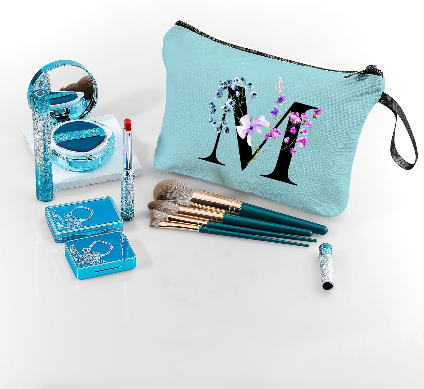 Women Birthday Maid of Honor Monogrammed Gifts for Bride Bridesmaid Sister Friend Her Teacher Makeup Cosmetic Bag with Mirror Mothers Day Christmas Graduation M
