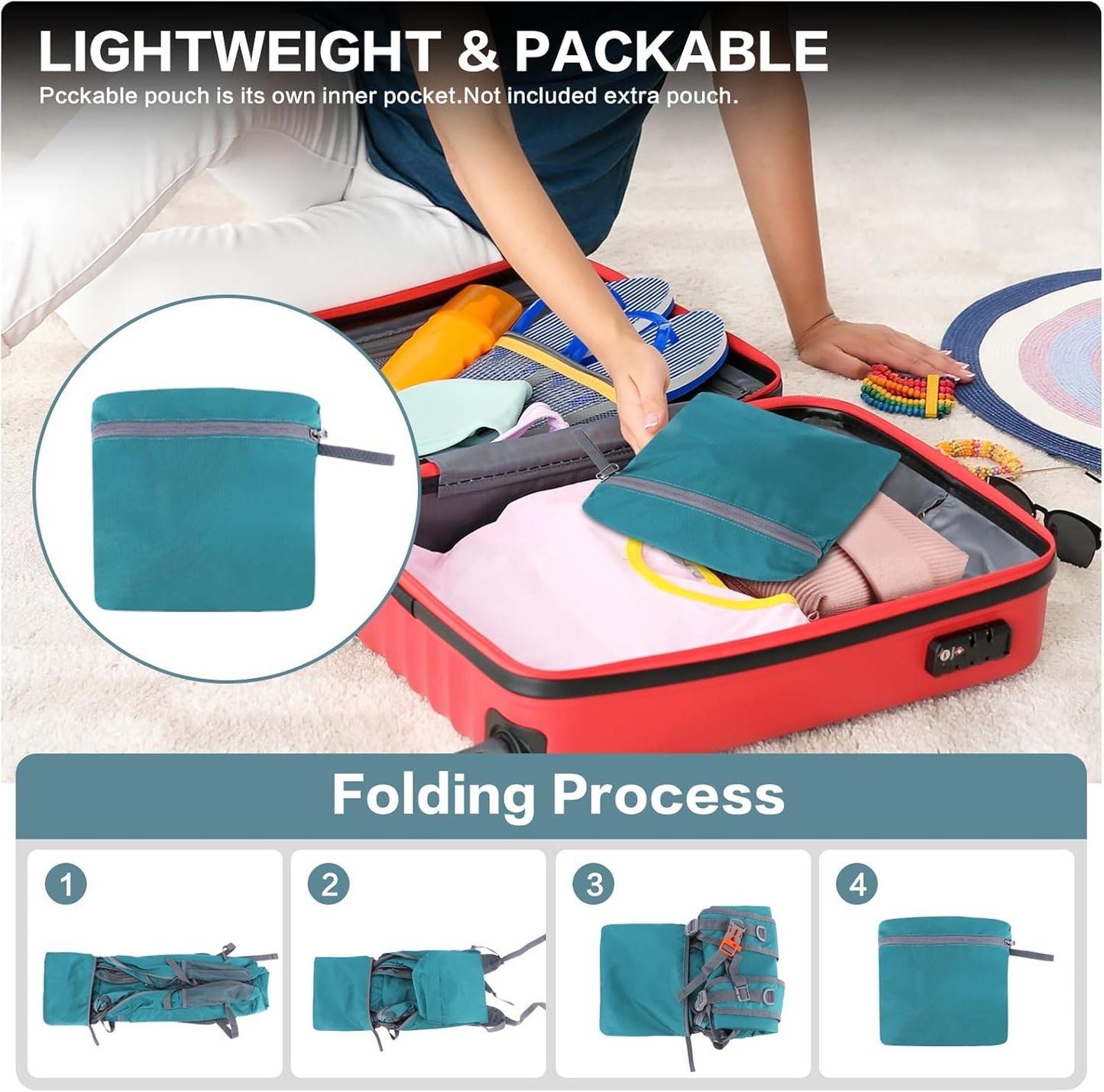 40L Hiking Backpack, Lightweight Foldable Hiking Daypack with Wet Pocket, Waterproof Travel Camping Bag for Men Women