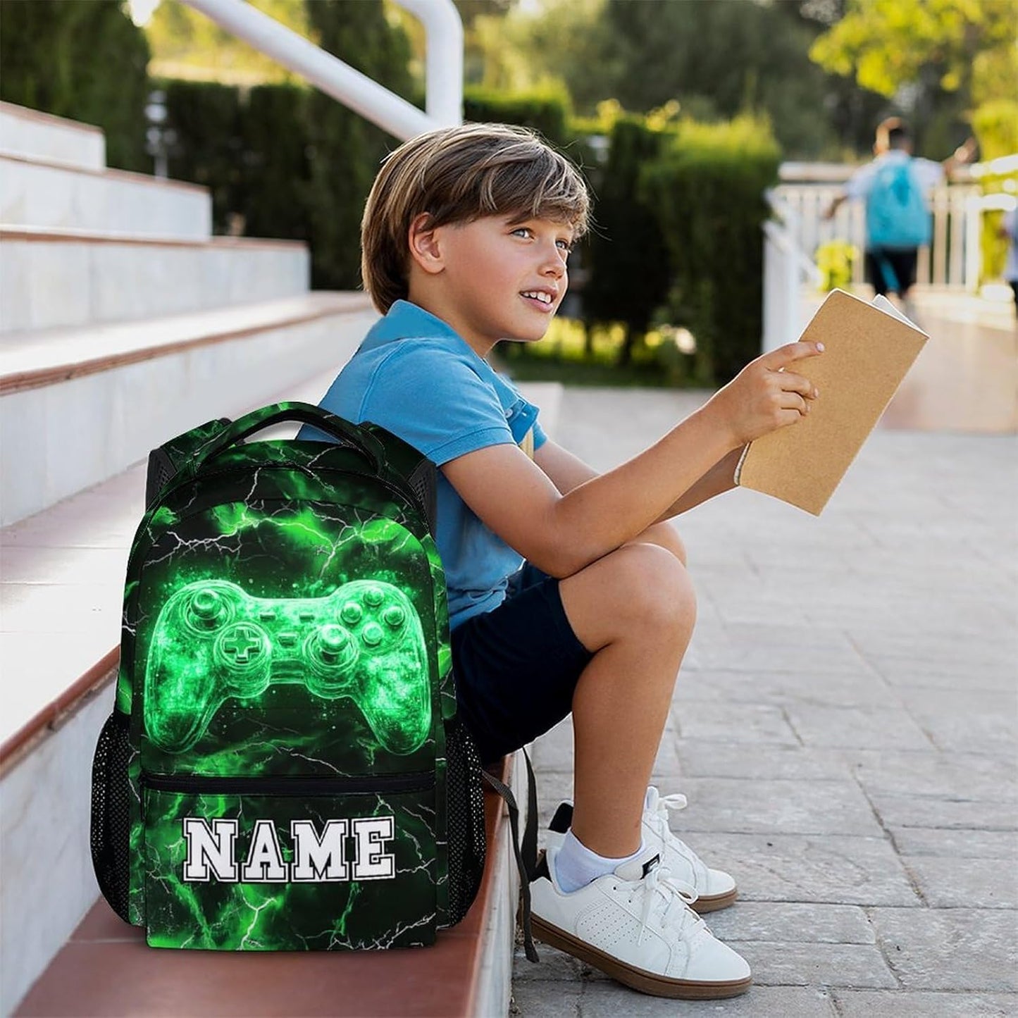 Kids Backpack, Custom Game Bookbag for Boys 3-8, Boys Gift, 17 Inch Green Casual Backpacks for School Preschool Elementary Kindergarten