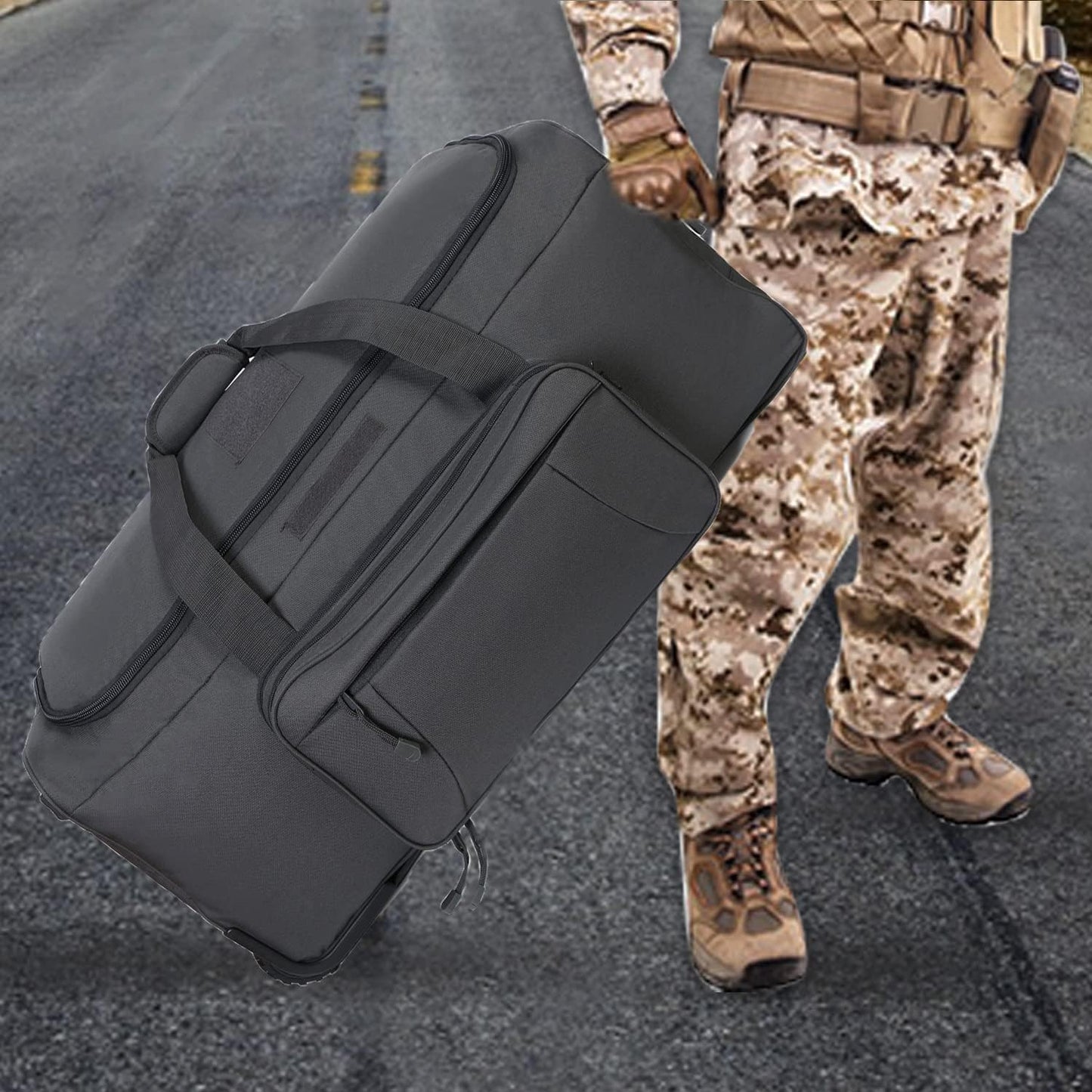 Military Wheeled Deployment Bag Large Tactical Heavy Duty Duffel Bag for Camping Hiking (Grey)