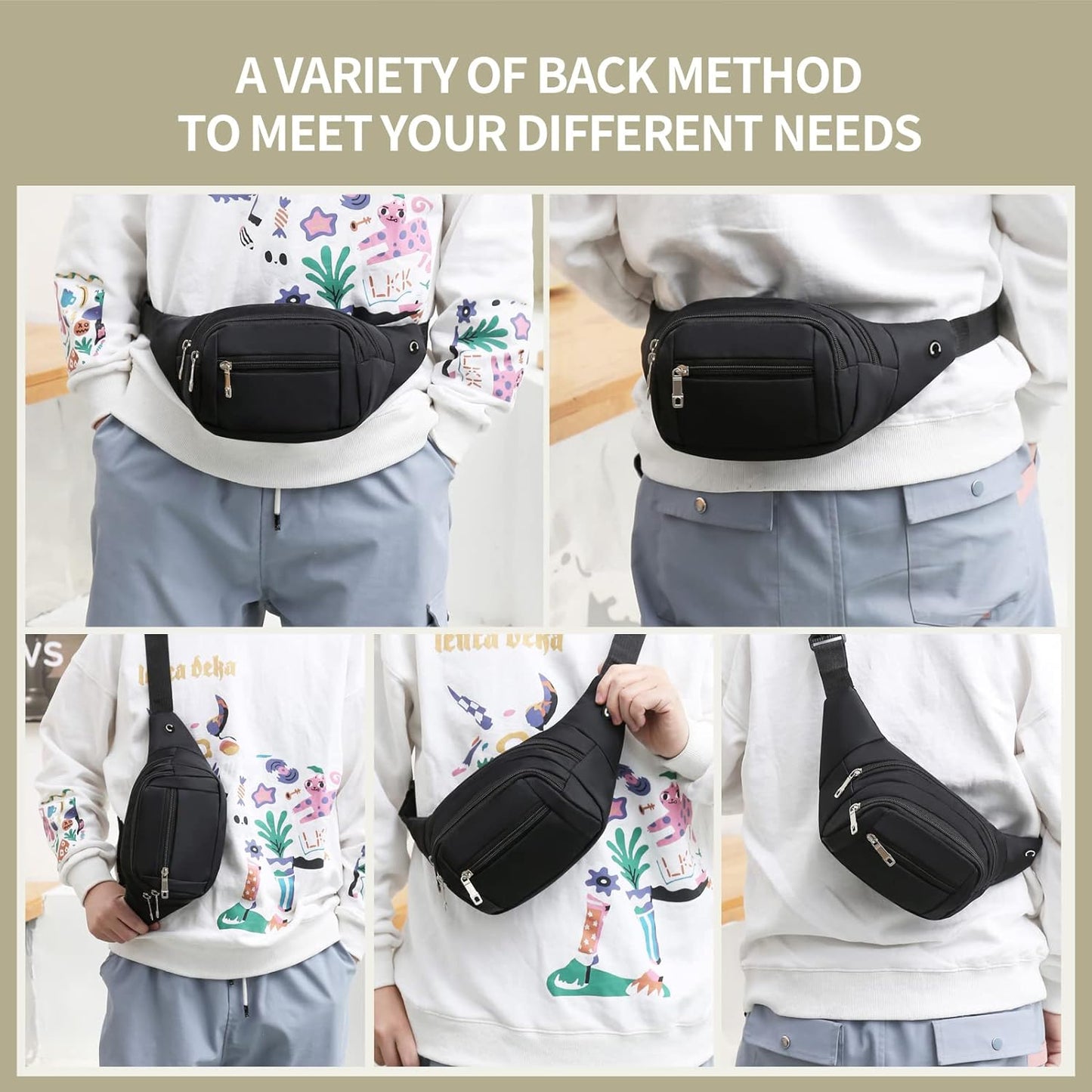DAITET Crossbody Fanny Pack for Men&Women,Large Waist Bag & Hip Bum Bag with Adjustable Strap for
