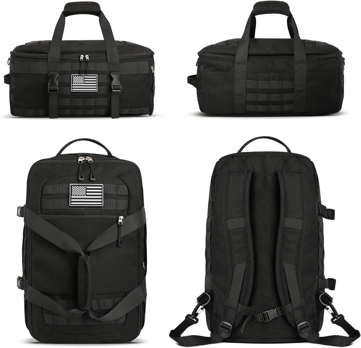 ETRONIK Gym Bags for Men, Extra Large Tactical Duffle Bag Backpack with Shoe Compartment, 3 in 1 Carry on Bag Travel Backpack with Wet Pocket, Weekender Range Bag for Workout Football Gym, Black