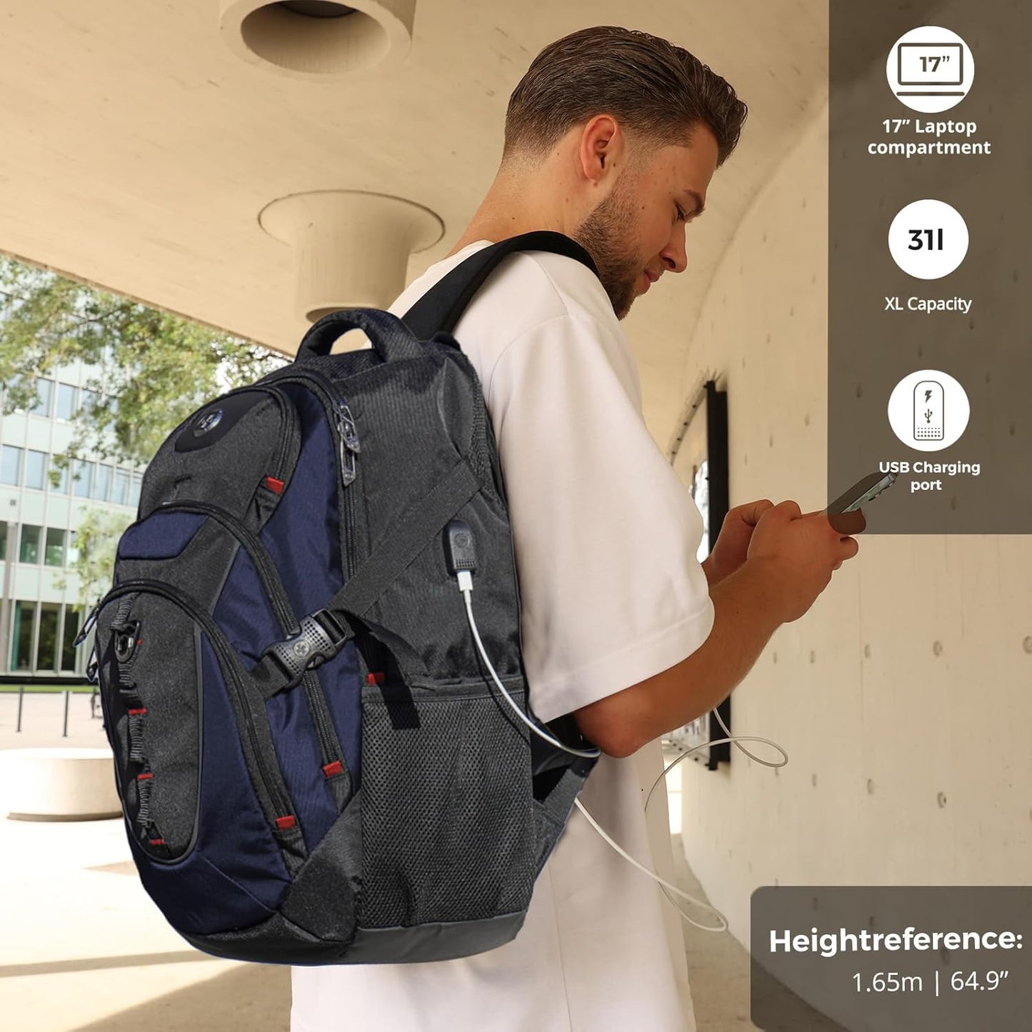 Swissdigital Design Laptop Backpack with USB Charging Port, Travel Backpack Fits 15.6 inches
