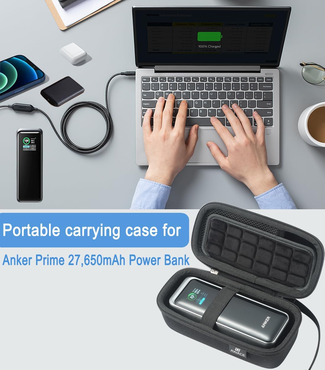 RAIACE Hard Travel Storage Case Compatible with Anker Power Bank 27650mAh 250W. (case only) - Black