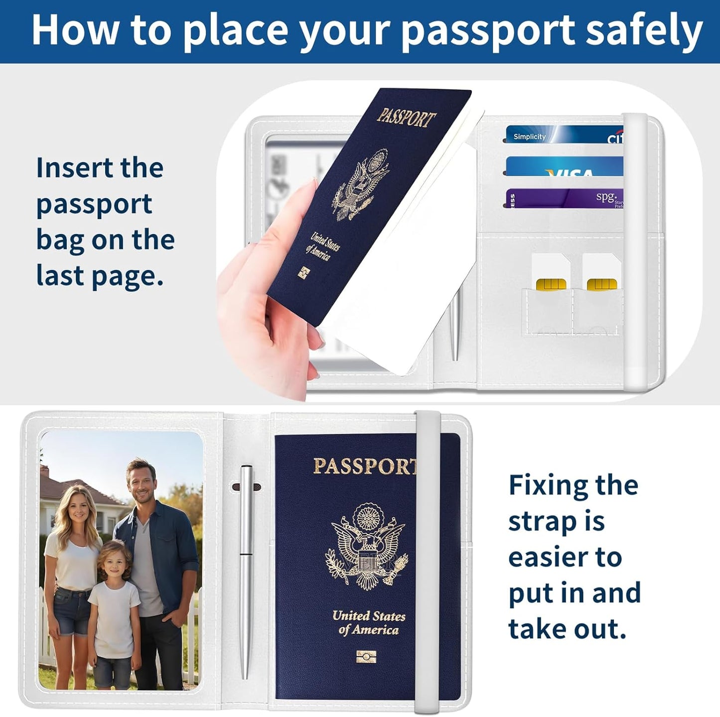 Passport Holder for Travel Essentials, Leather RFID Blocking Passport Wallet Cover Case, Cute Passport Book Holders for Women and Men Blue Boho Flowers