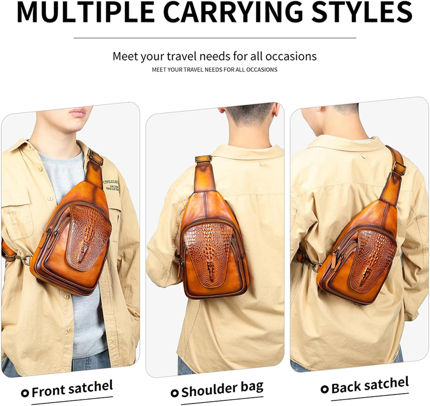 Genuine Leather Sling Bag for Men Women Backpack Chest Shoulder Satchel Crossbody Bags Casual
