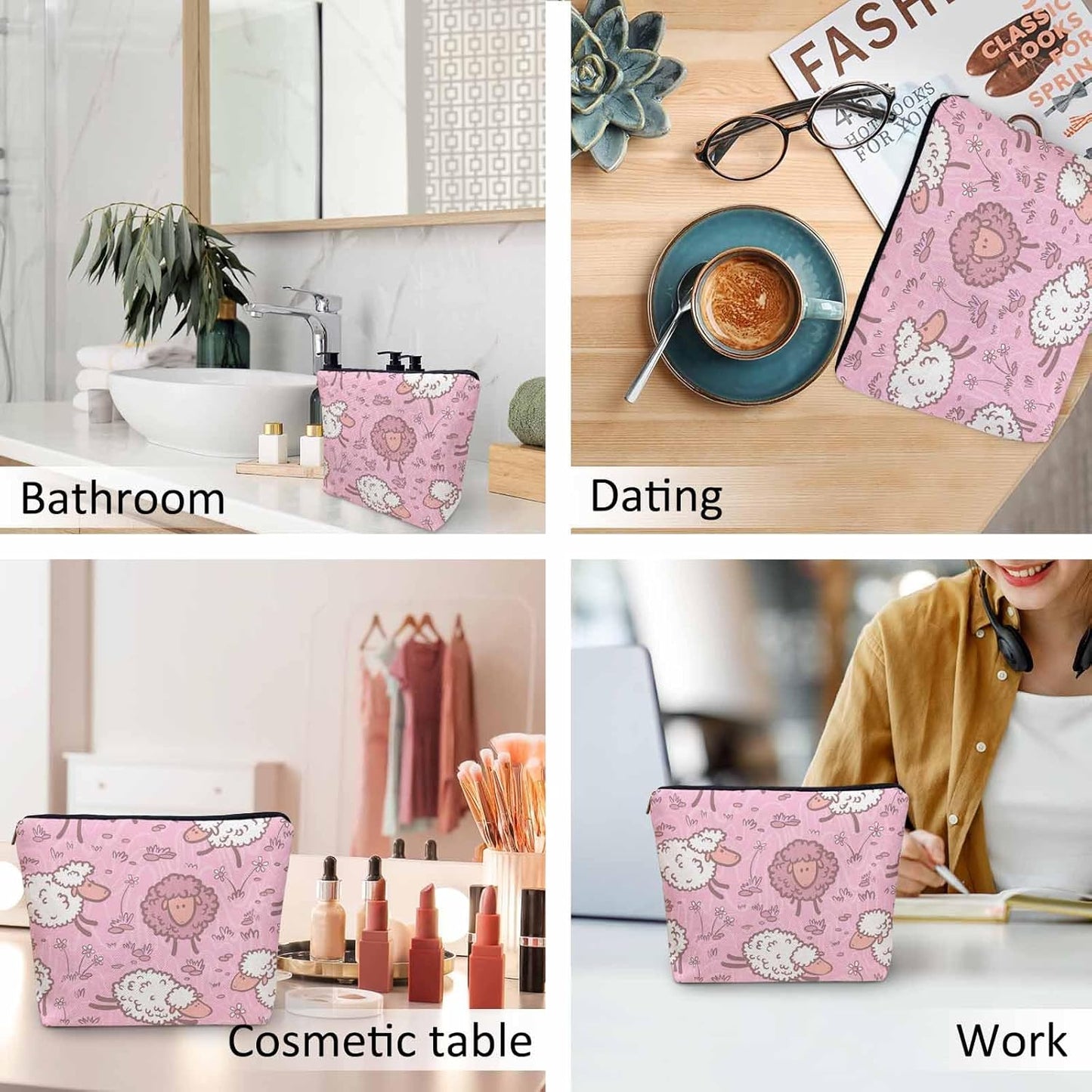 Makeup Bag For Purse Sheep, Farm Animal Weed Flower Sheep Cosmetic Bags For Women With Zipper Travel Toiletry Pouch Makeup Bags Makeup Organizers Purse For Toiletries Cosmetics