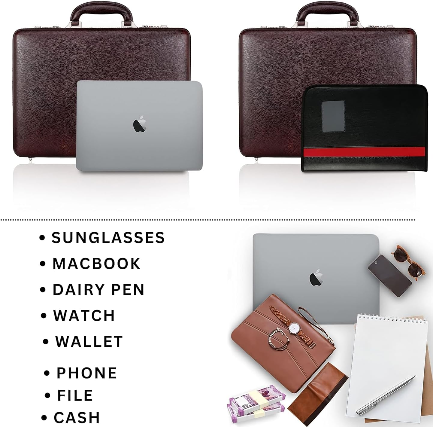 Full Grain Leather Briefcase Attache Case For Unisex Size L17xW3xH12 Inches Briefcase Bag